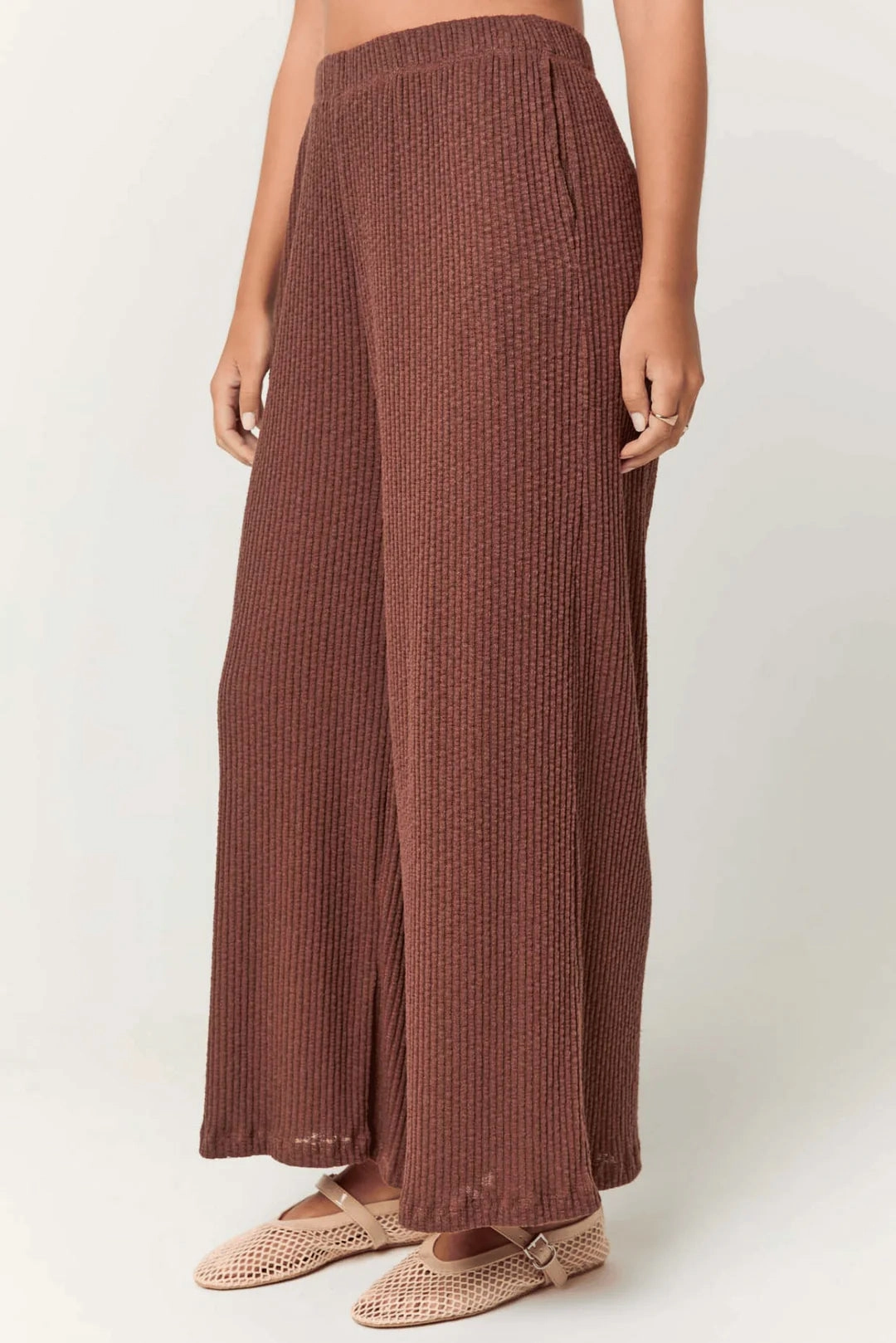 Casual Chic AntiPillingFabric Monterosa Ribbed Wide Leg Pants - Cacao