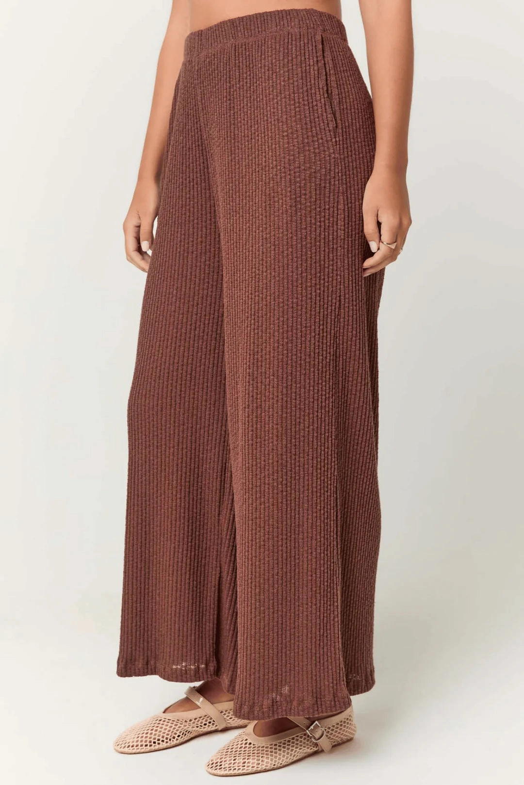 Monterosa Ribbed Wide Leg Pants - Cacao Airflow Mesh Insert