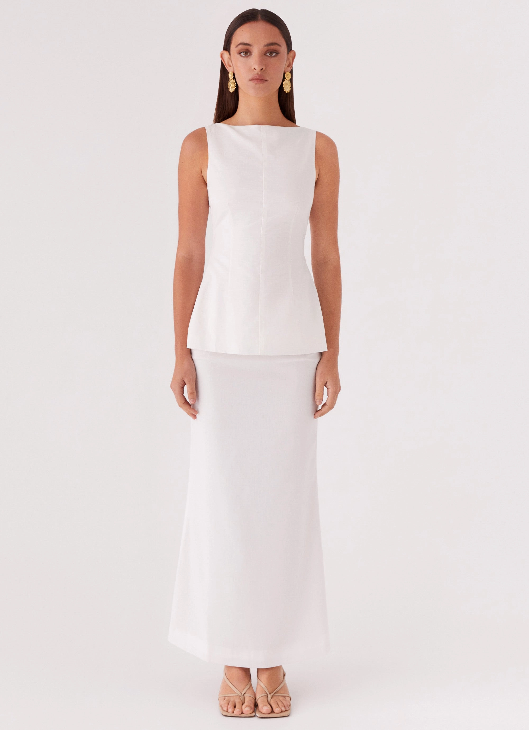 Elegant Cut Mooney Linen Top - White