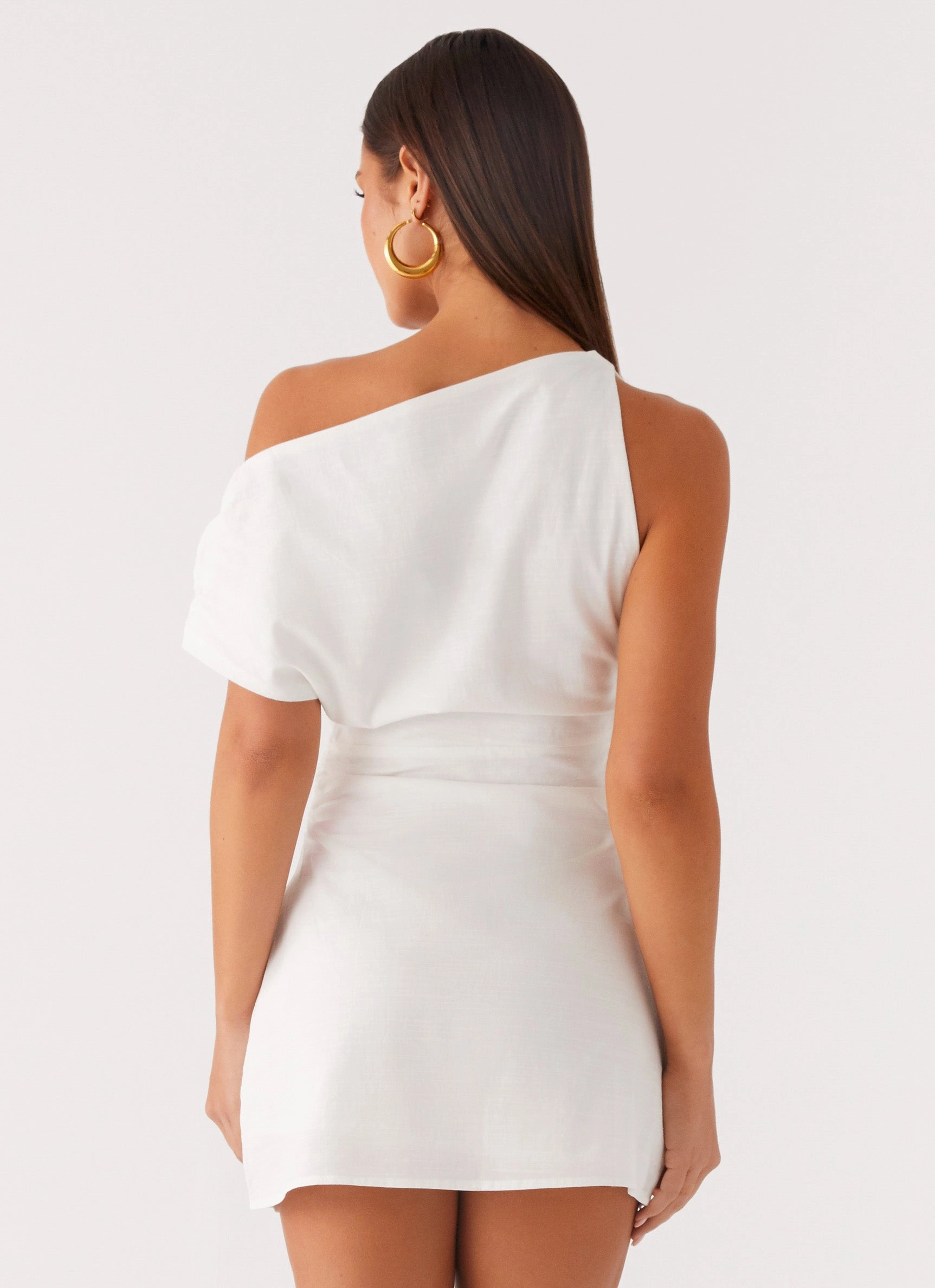 Moonlight Oasis Asymmetrical Mini Dress - Off White Fresh Texture Chic Fit