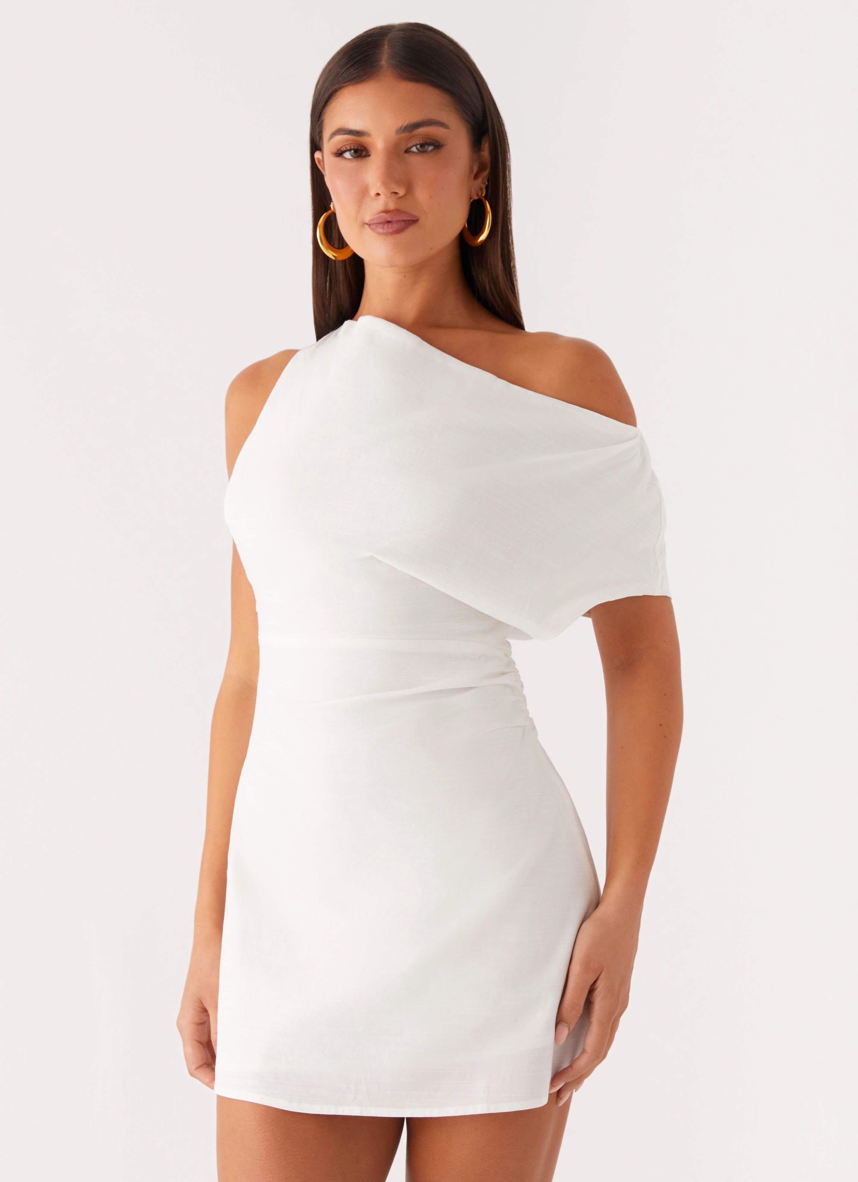 Event Safe Moonlight Oasis Asymmetrical Mini Dress - Off White