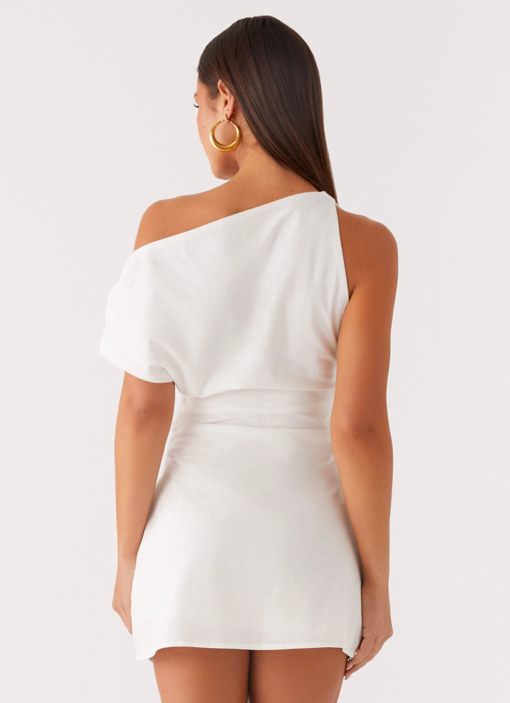 Form Focus BiasCutSilhouette Moonlight Oasis Asymmetrical Mini Dress - Off White