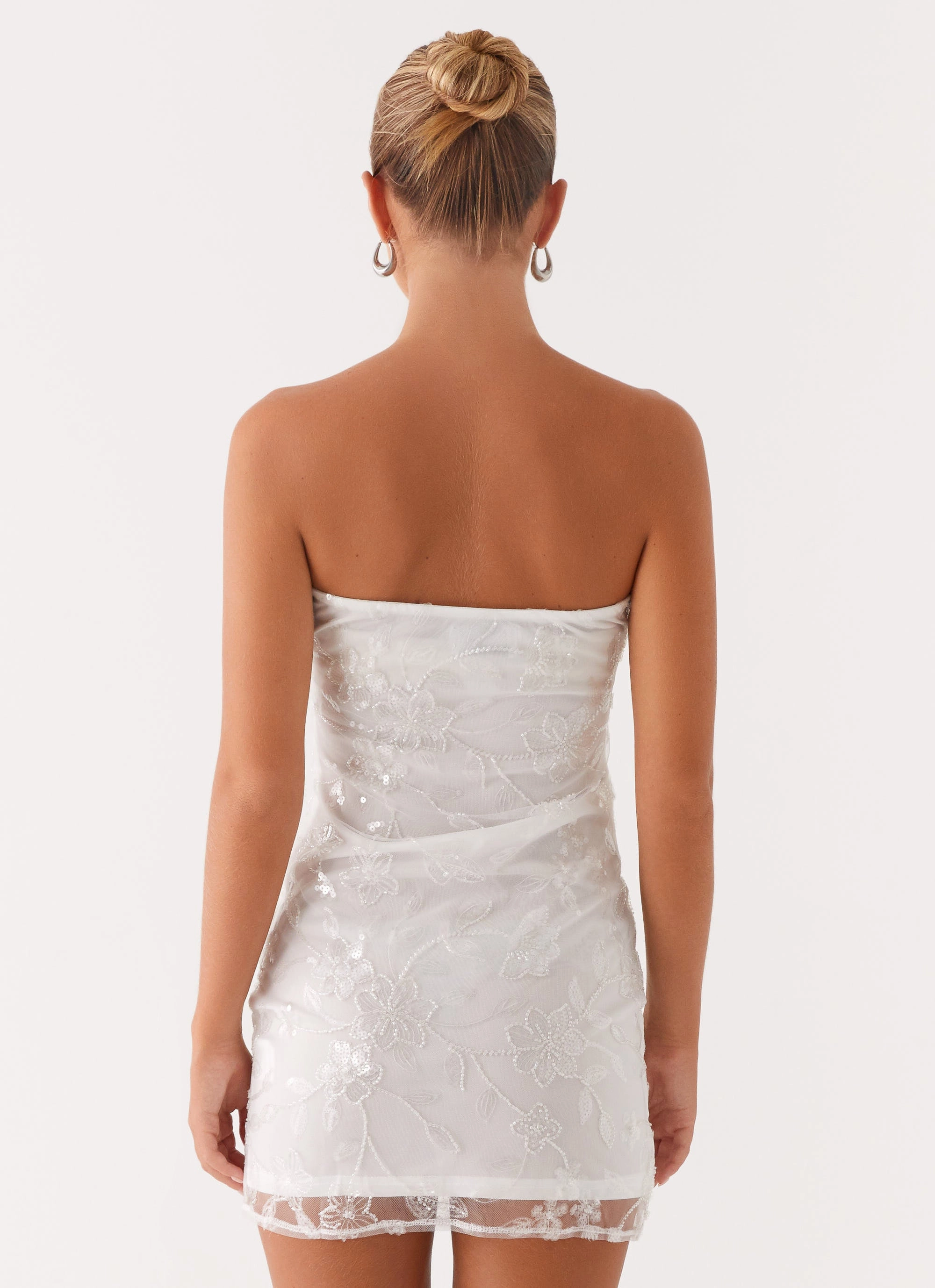 Moorey Beaded Mini Dress - White Silver EcoFriendlyDye Square Neck