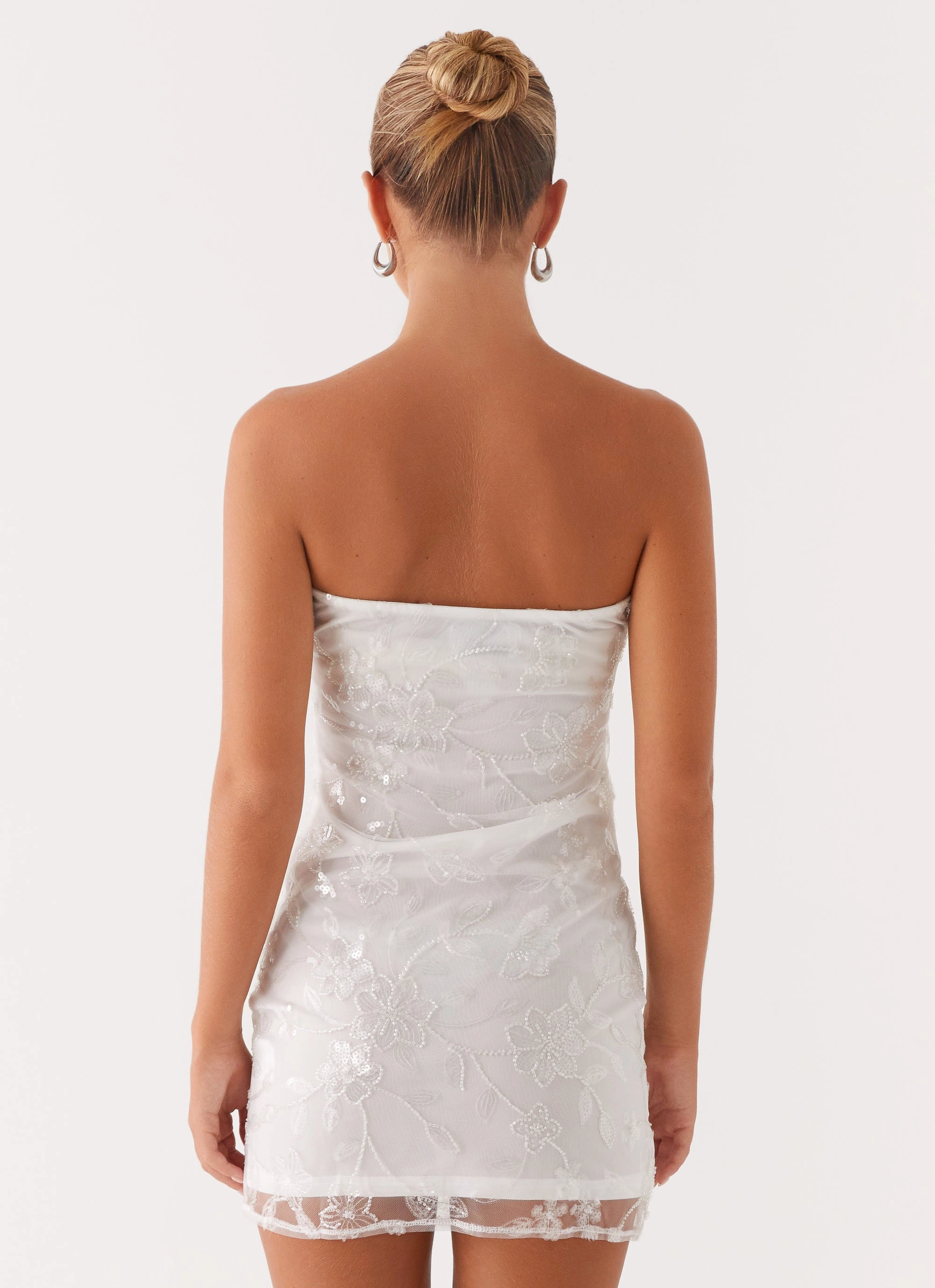 Moorey Beaded Mini Dress - White Silver Neat Stitch Grass Soft