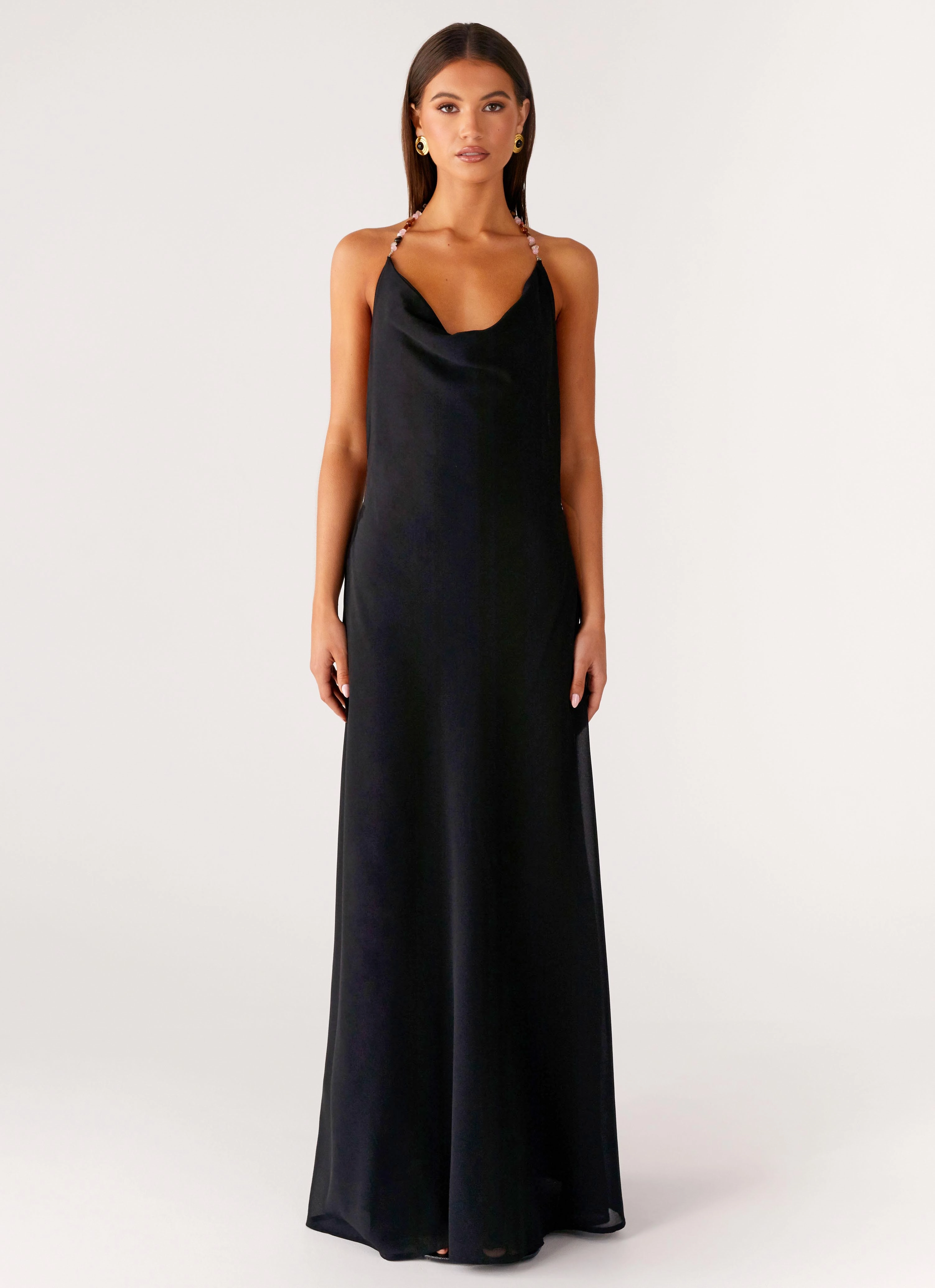Contemporary Style Classic Vibe Morning Crush Cowl Maxi Dress - Black