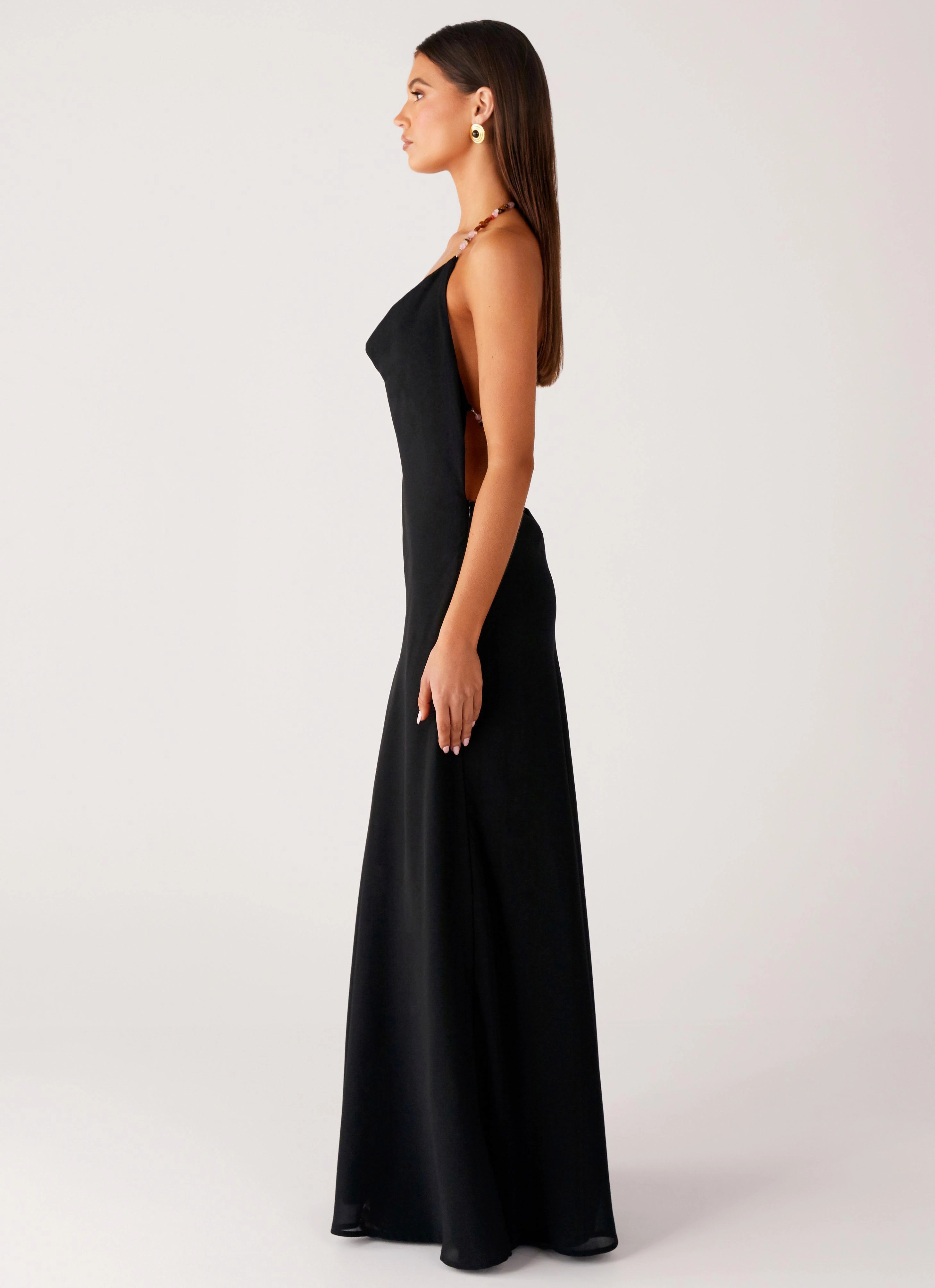 Luxury Feel Morning Crush Cowl Maxi Dress - Black