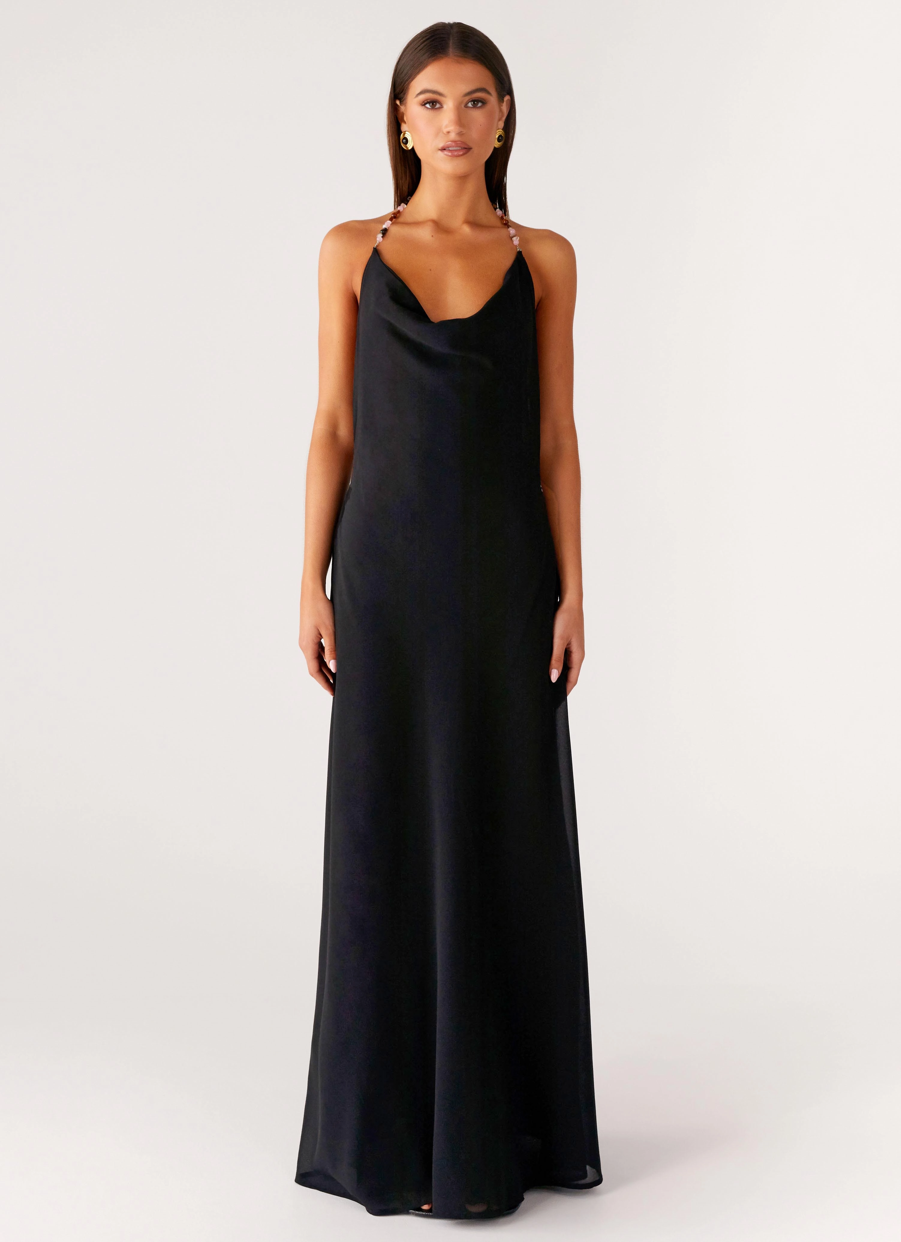 Timeless fitted silhouette Morning Crush Cowl Maxi Dress - Black