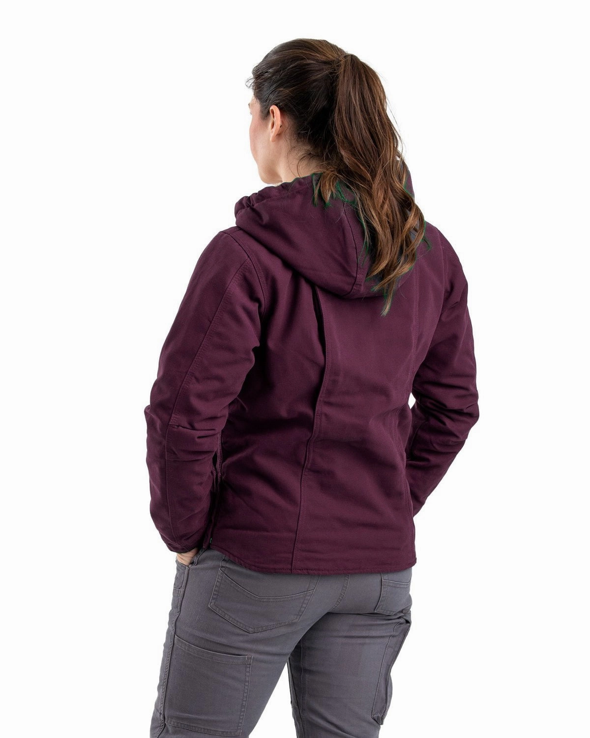 Low Profile Fastening Layer Up Style Berne Apparel Womens Sherpa-Lined Duck Hooded Plum 100% Cotton Jacket
