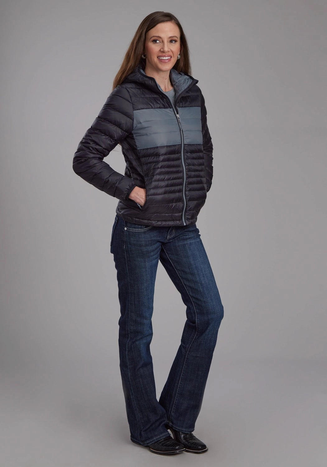 Fashion Event Roper Womens Down Filled Hooded Black 100% Nylon Insulated Jacket