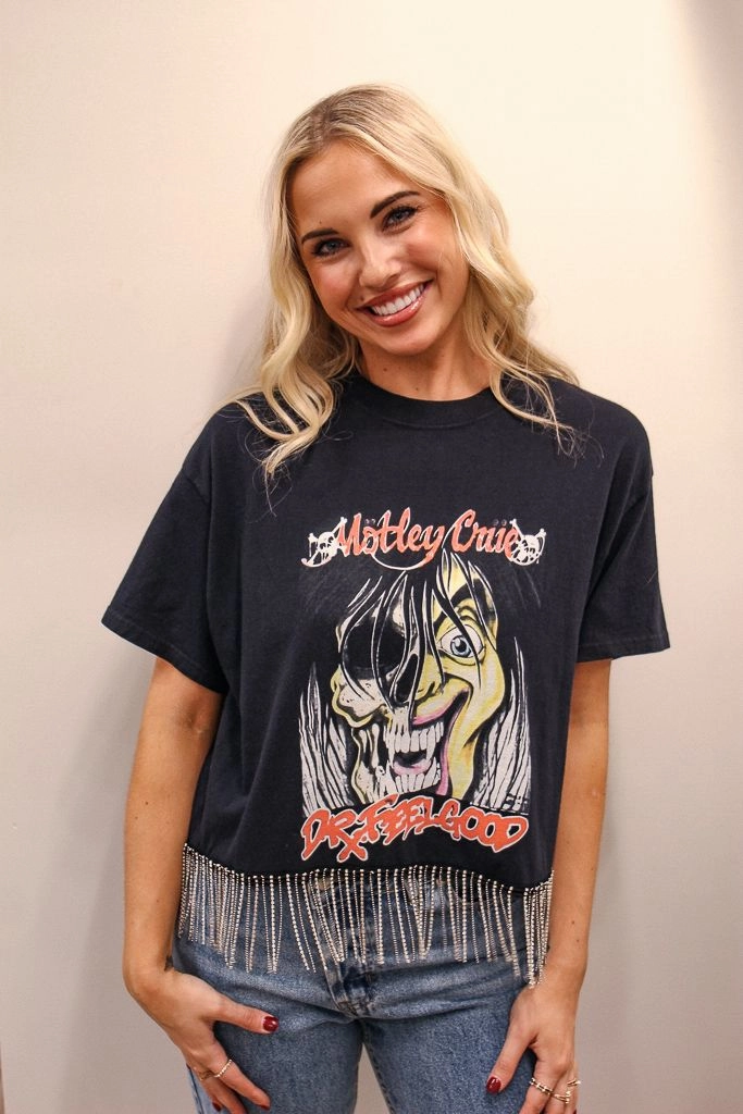 Motley Crue Rhinestone Fringe Tee QuickDryTechnology