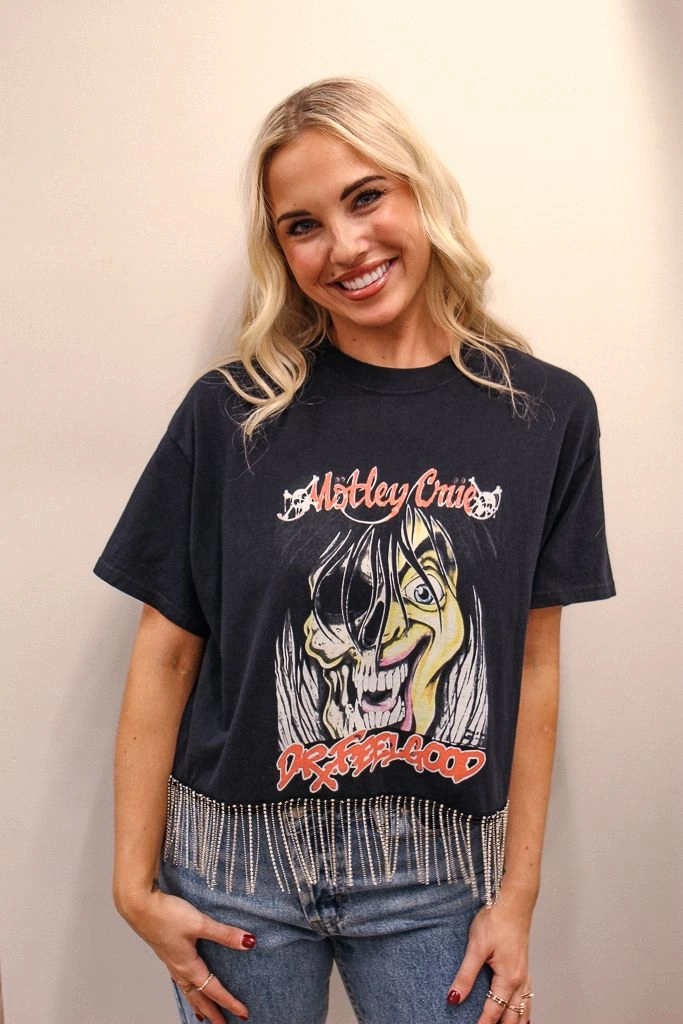 Motley Crue Rhinestone Fringe Tee LowProfileZipperSystem Chic Look