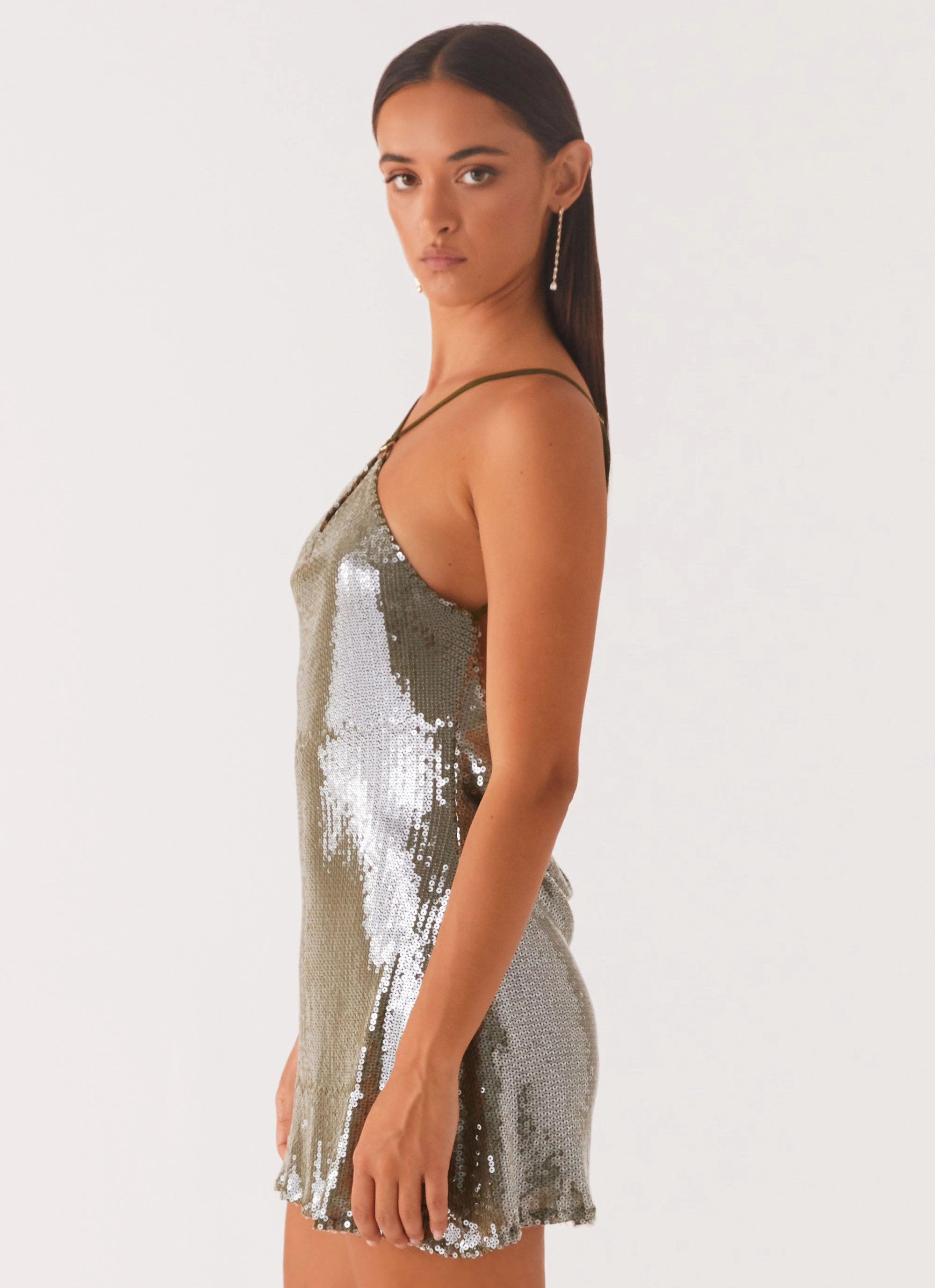 Weekend Feel Smart Fashion Radiant Energy Cowl Back Mini Dress - Olive