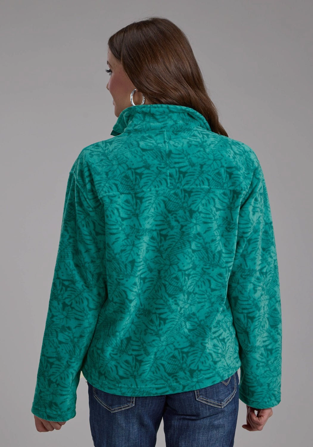 Roper Womens Tropical Print Jade 100% Polyester Fleece Jacket Lightweight insulation