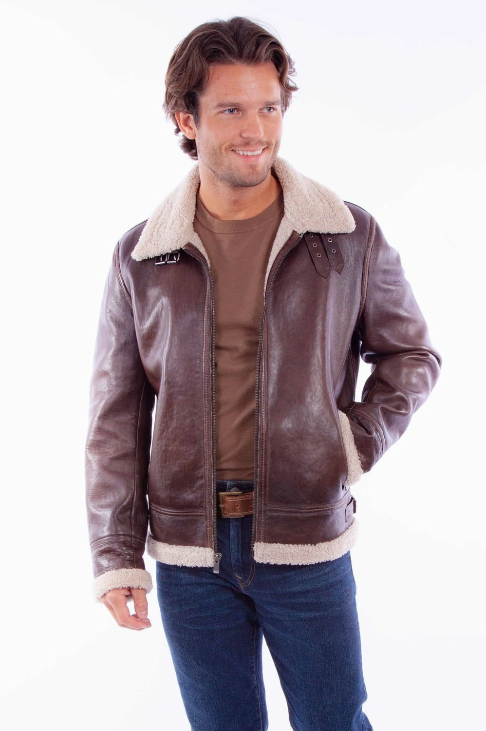 Eco Friendly Dyed Fabric ModularLayering Scully Mens B3 Bomber Chocolate Leather Leather Jacket