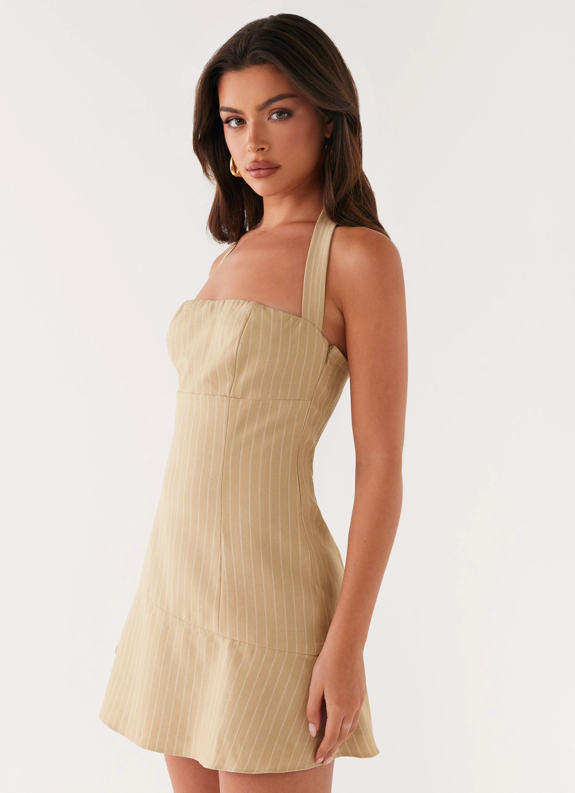Statement Look Elegance Glow Erica Mini Dress - Beige Stripe