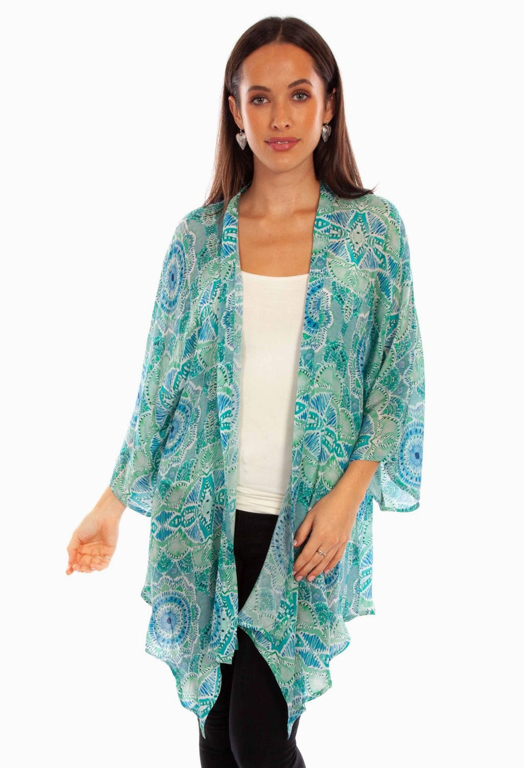 Casual Chic Look Scully Womens Beautiful Print Aqua Viscose Kimono