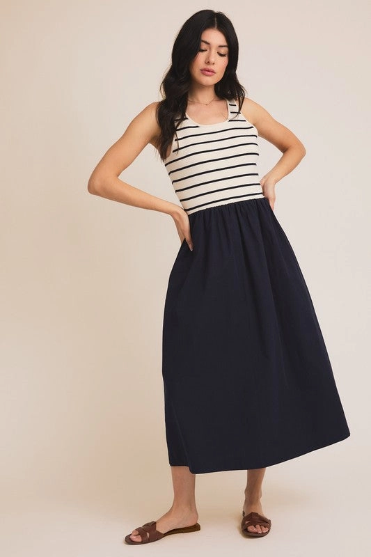 Tulle Flow Weekend Ready Forest Scooped Neck Sleeveless Knit & Woven Mix Dress