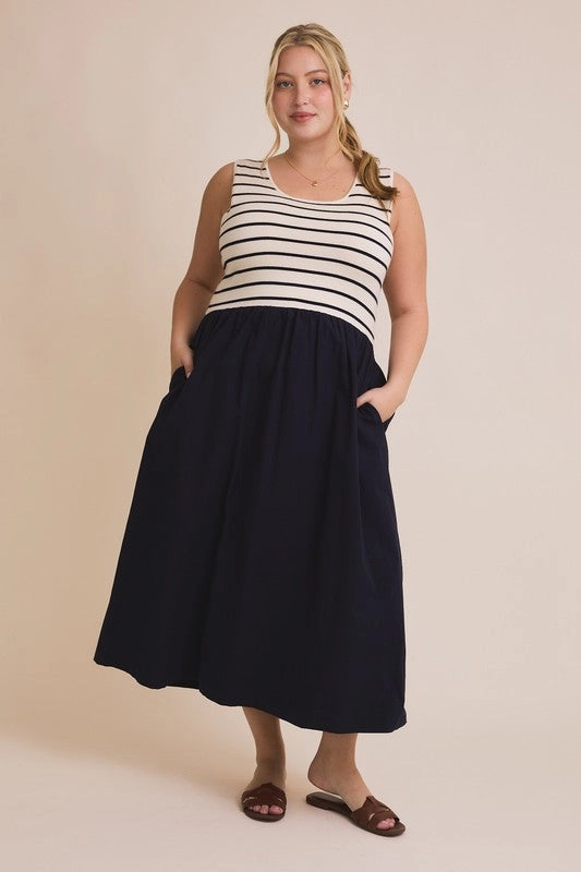 Forest Scooped Neck Sleeveless Knit & Woven Mix Dress Radiant Mood Bow Soft