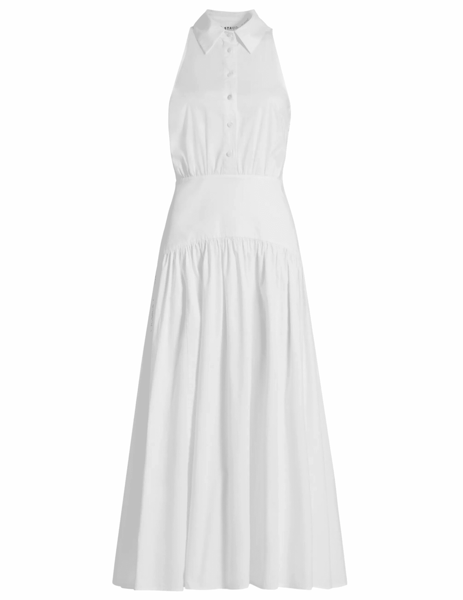 STAUD Romy Midi Shirt Dress-SALE Flattering Cut Asymmetric-Neck