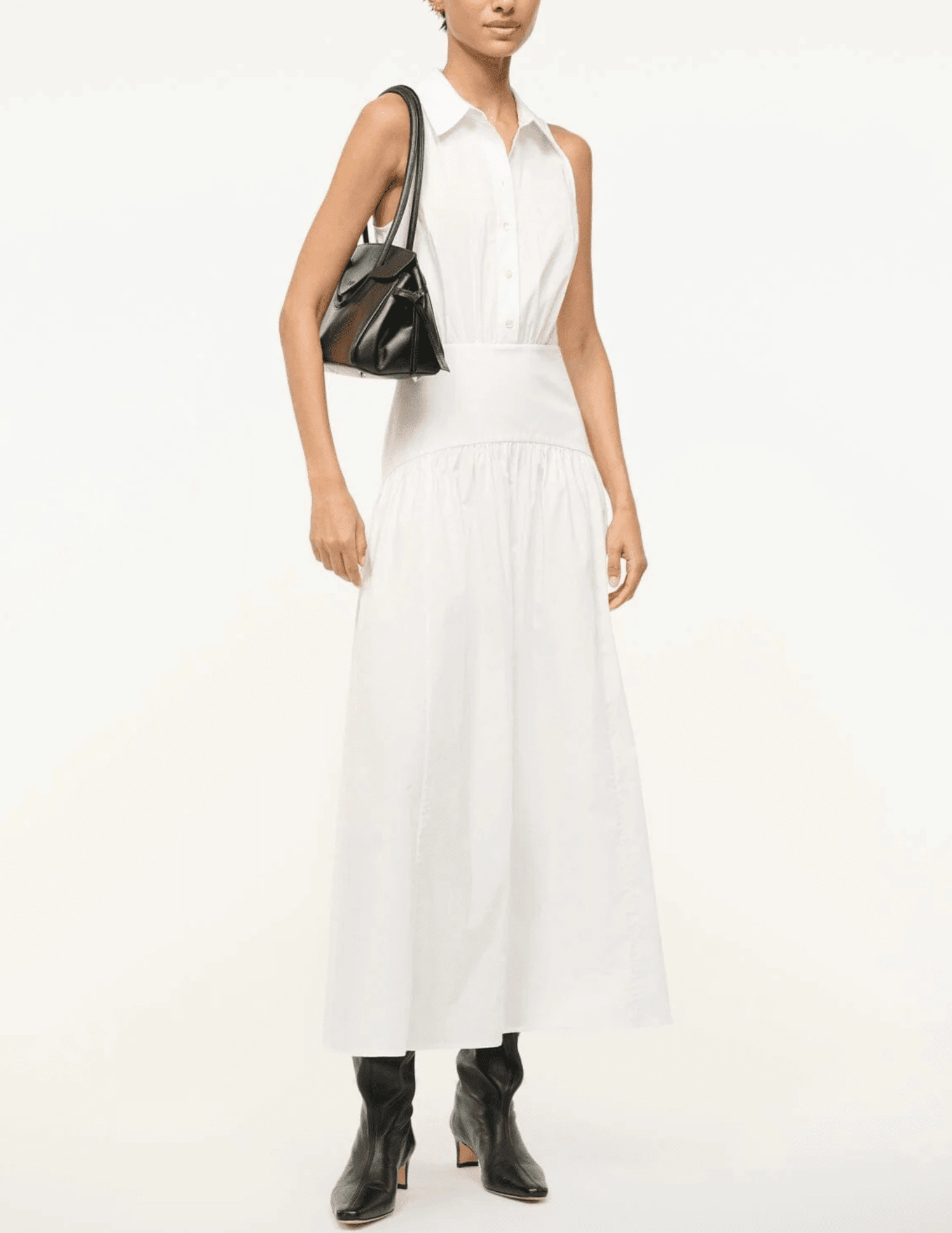 STAUD Romy Midi Shirt Dress-SALE Shine Finish