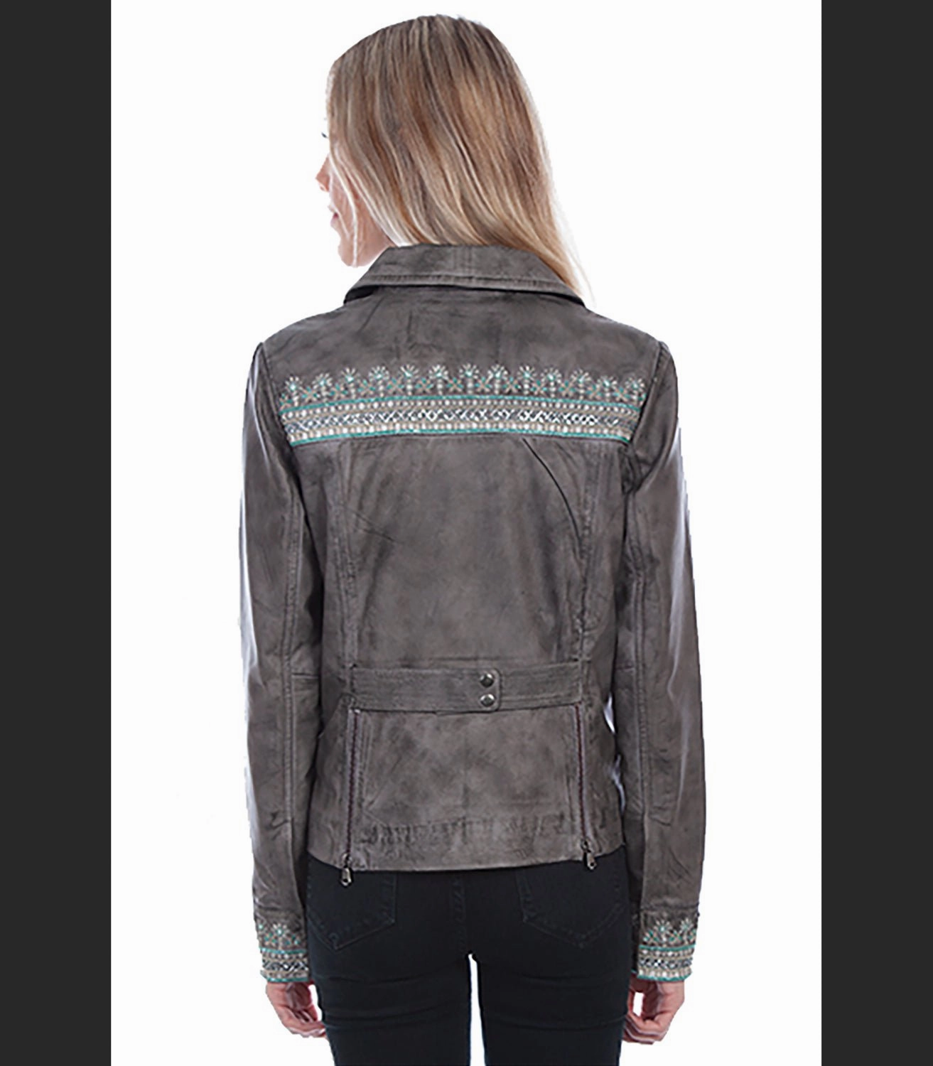 Urban Fit Look Scully Womens Vintage Beaded Grey Leather Leather Jacket