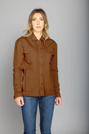 FullLengthZip Basic Travel Fit Kimes Ranch Womens Cloverleaf Shirt Work Wear Brown 100% Cotton Jacket