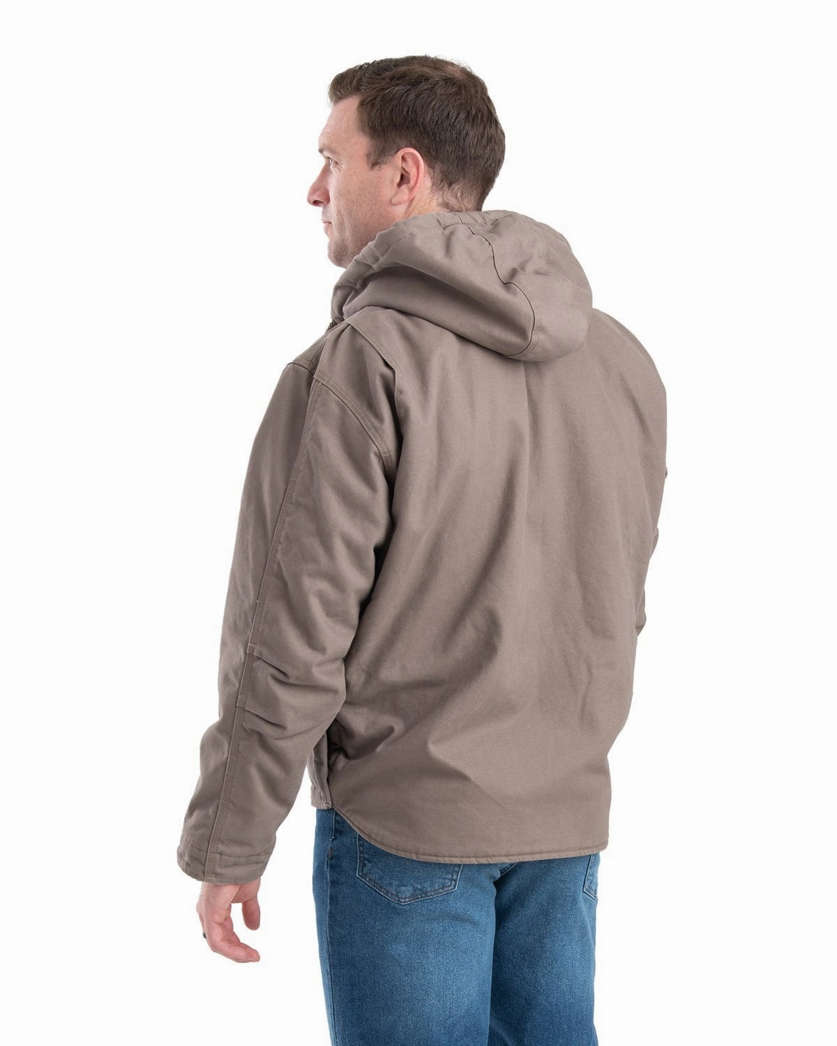 Berne Mens Heartland Washed Duck Hooded Work Grey Stone 100% Cotton Coat Strong Zip LightPadding