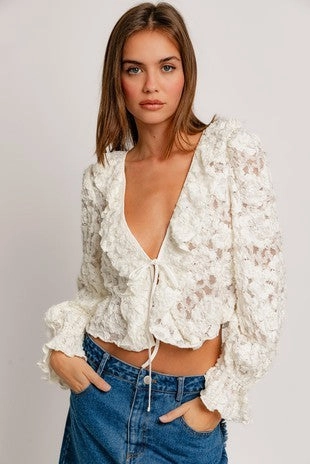 Ribbed Hem Finish Isabel Ruffle Detail Top