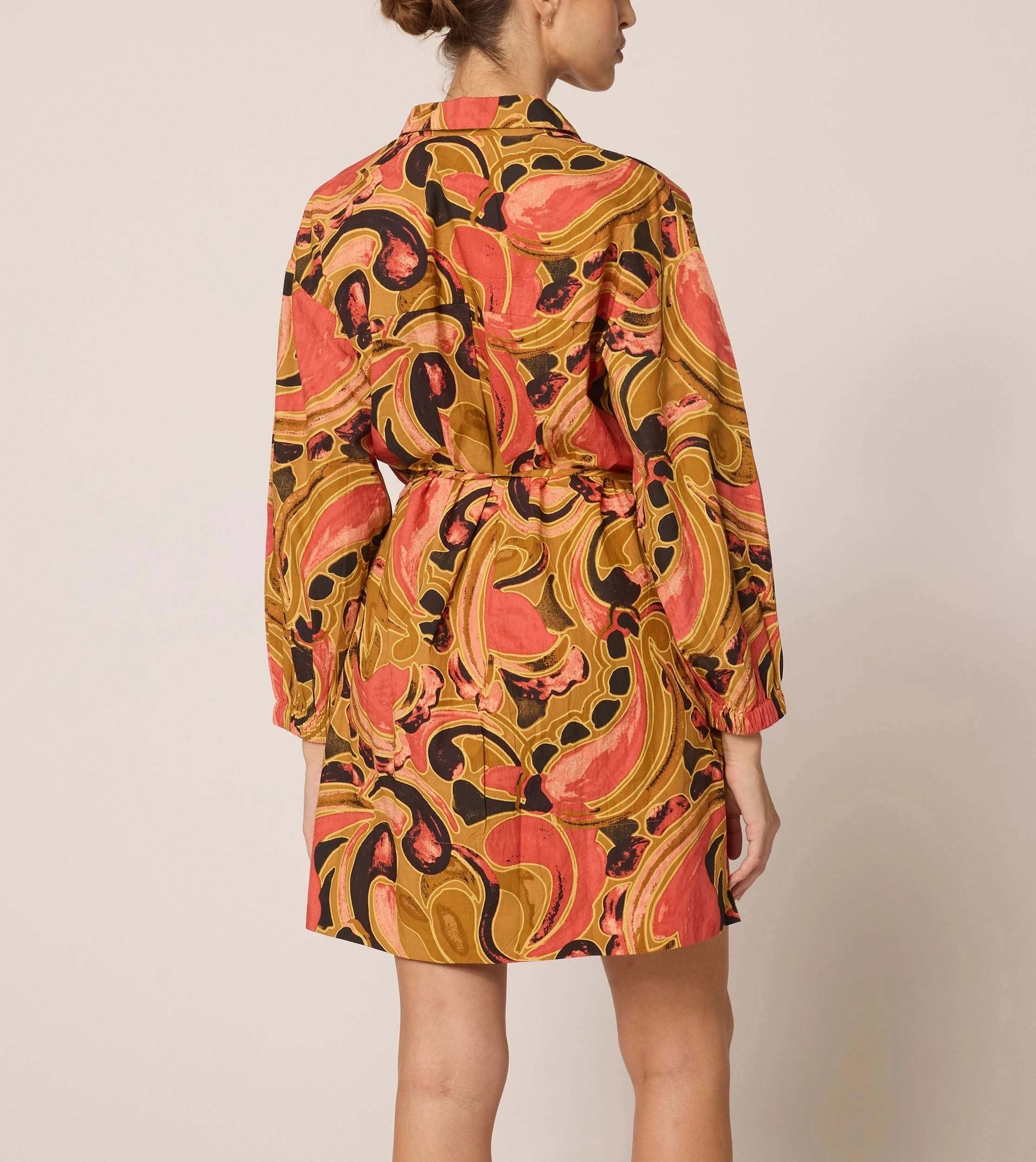 Textured Weave Pattern Layered Placket Design Elisha Mini Dress | Osaria