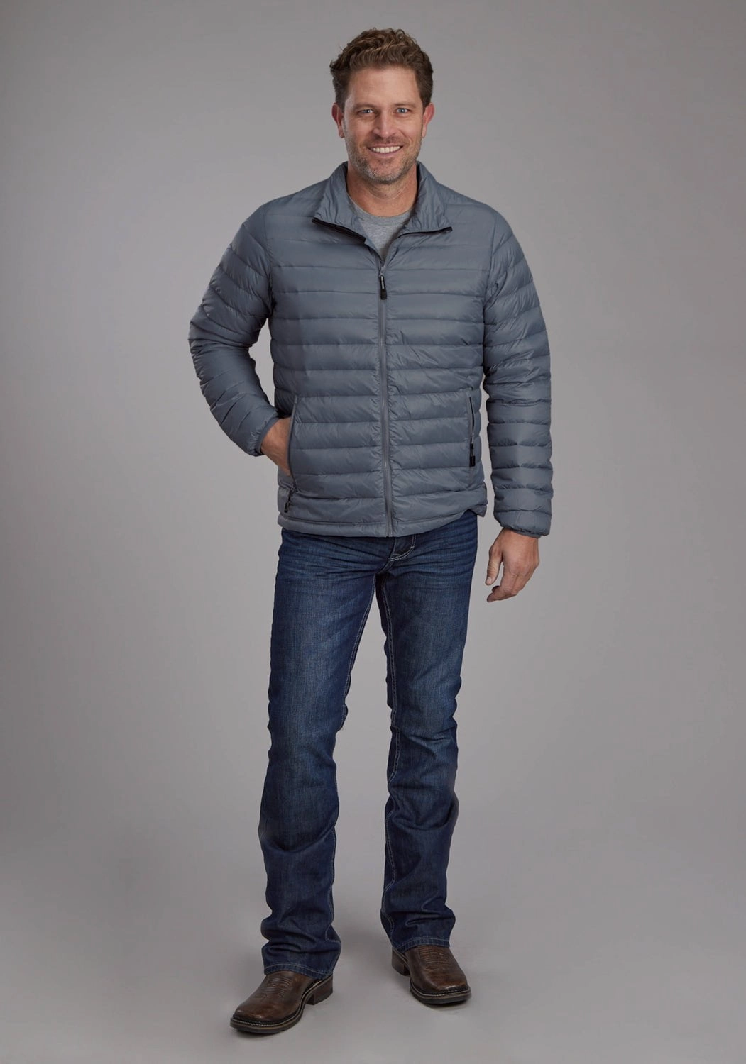 Stylish Layer Roper Mens Down Proof Coated Silver 100% Nylon Insulated Jacket