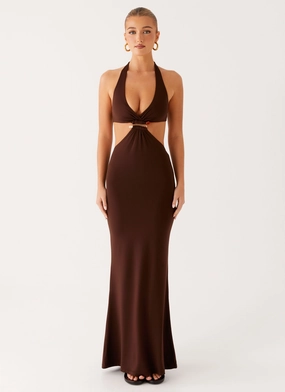 Shawnie Maxi Dress - Chocolate Smooth Line Sleek Style