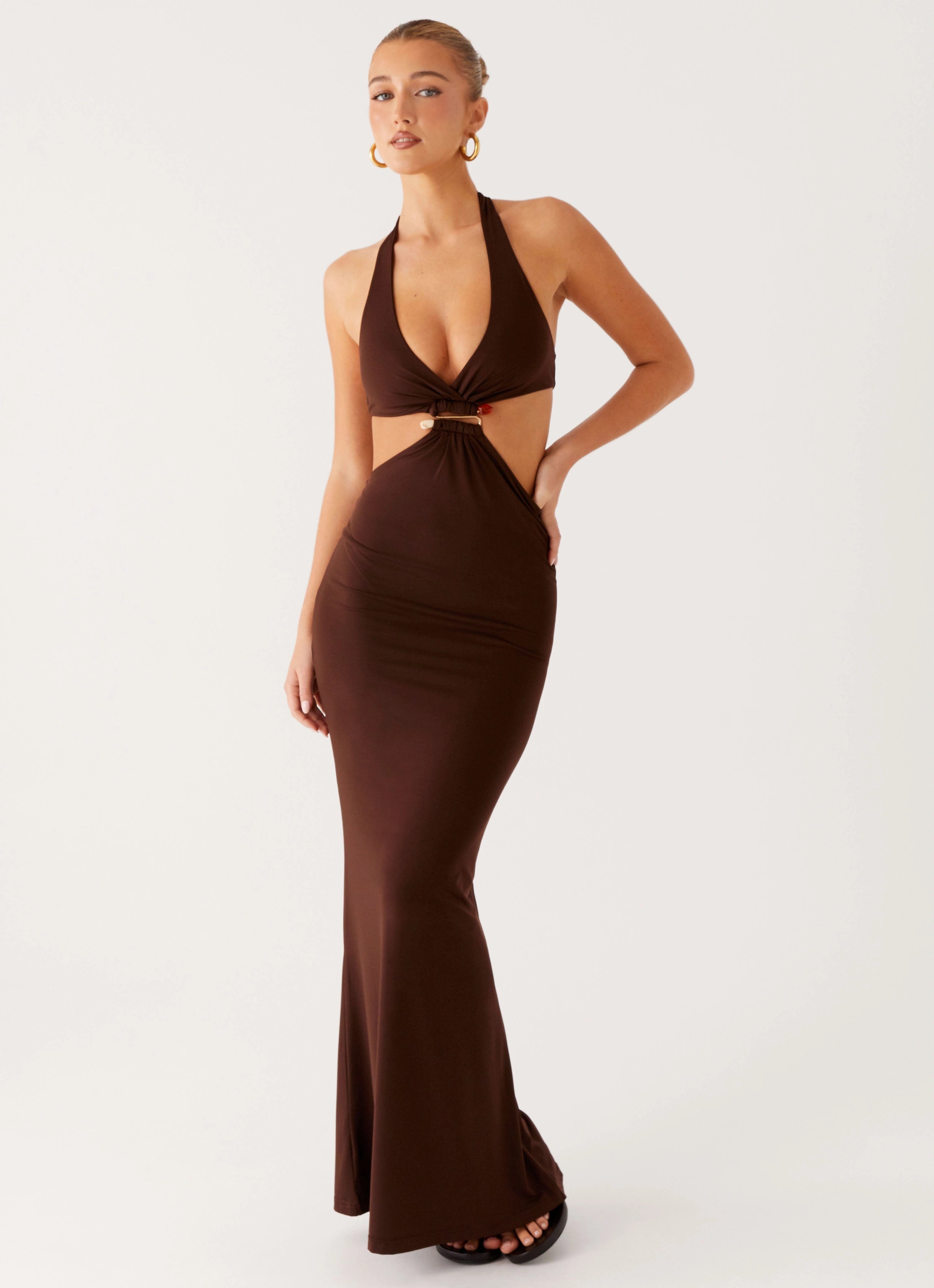 Shawnie Maxi Dress - Chocolate Basic Fashion Semi Formal