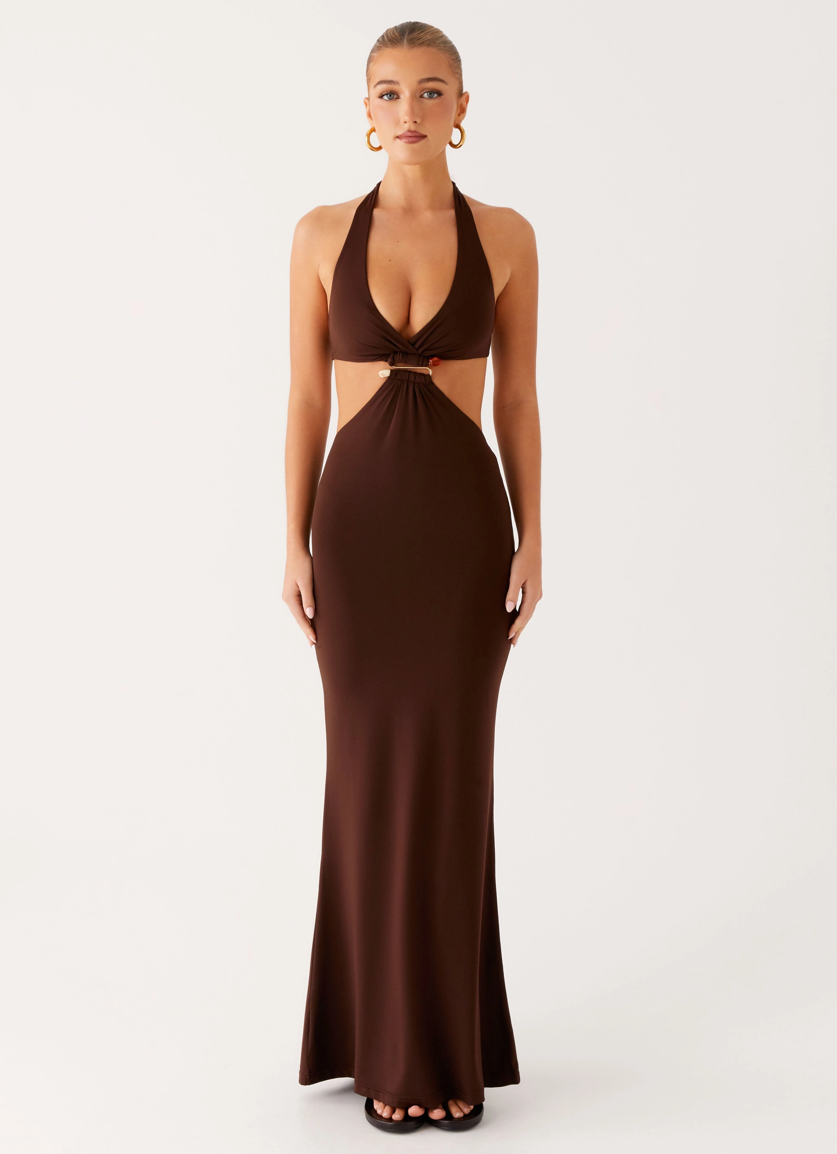 Shawnie Maxi Dress - Chocolate Smooth Line Sleek Style