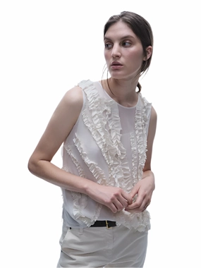 Naomi Sleeveless Blouse in Ivory Mesh Lining