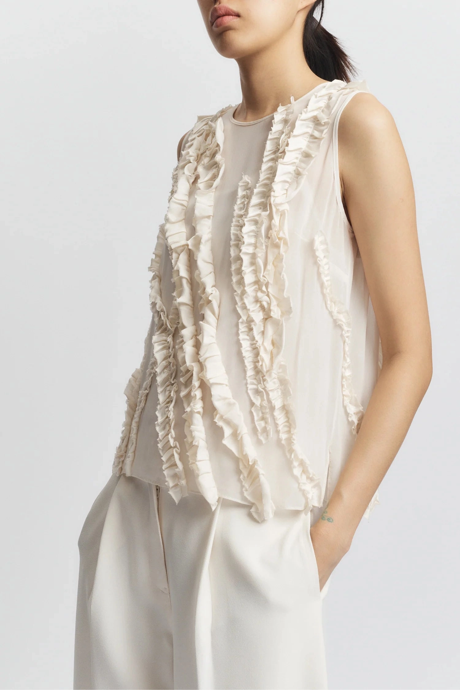 Naomi Sleeveless Blouse in Ivory Eco Friendly Material