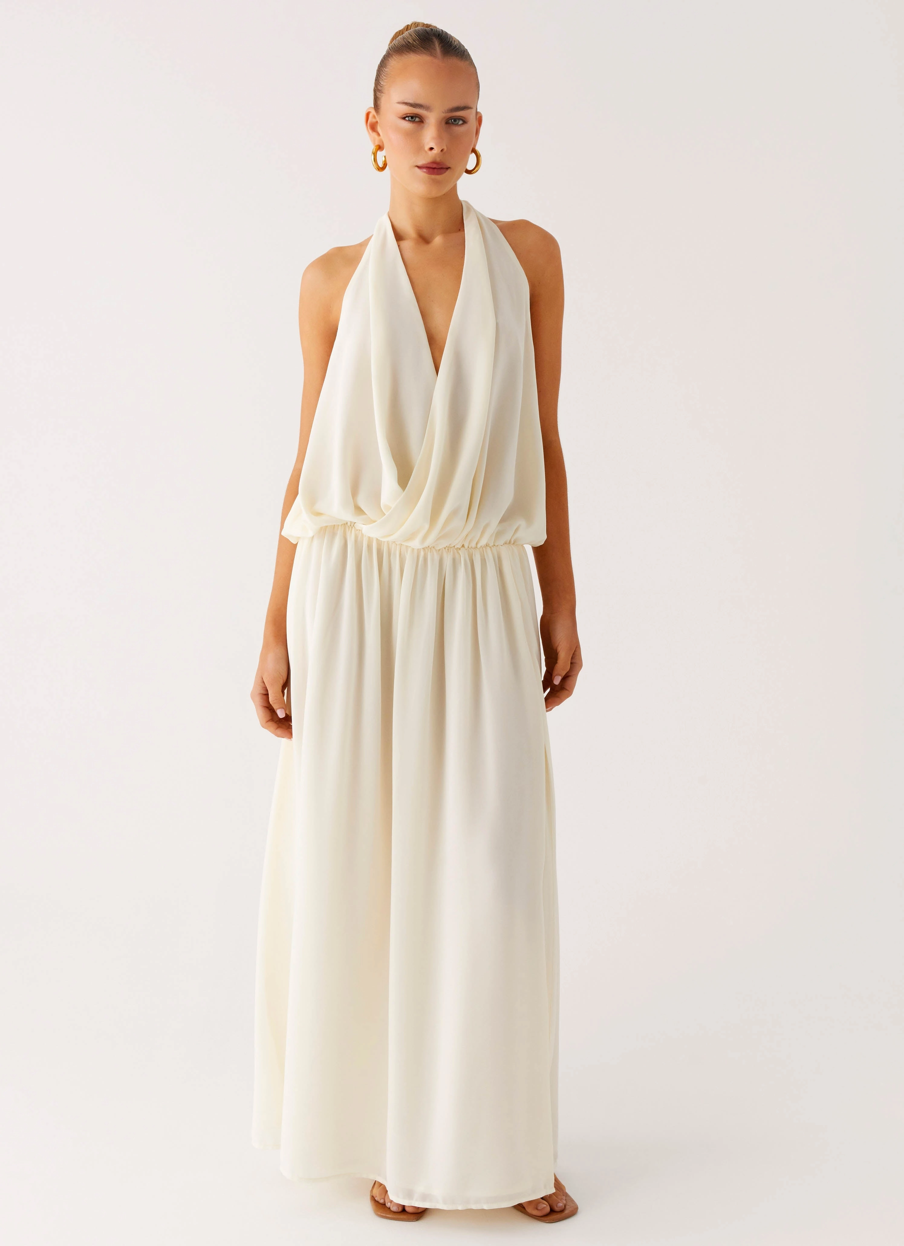 Narlah Halter Maxi Dress - Ivory Timeless fitted silhouette