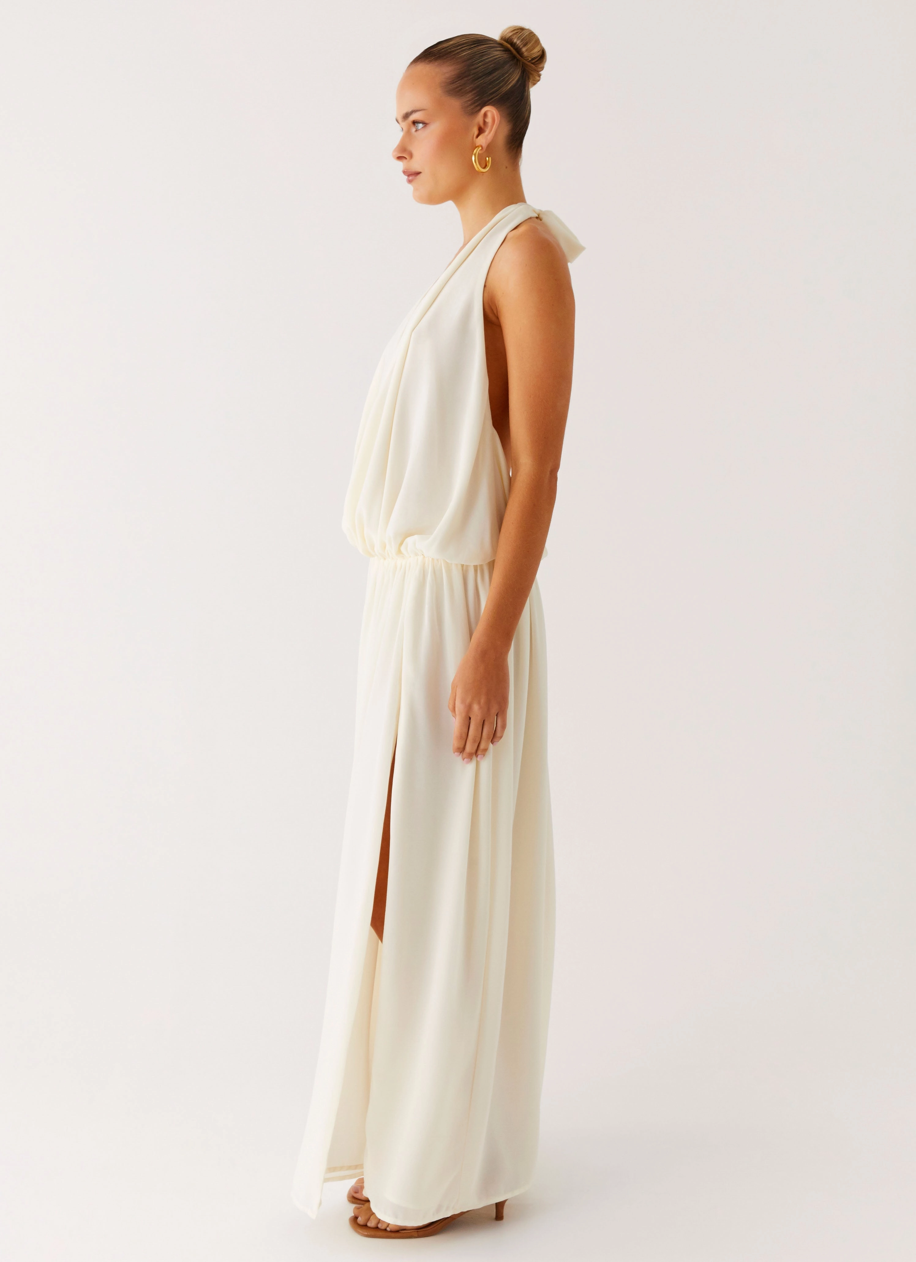 Softly Structured Classic Appeal Narlah Halter Maxi Dress - Ivory