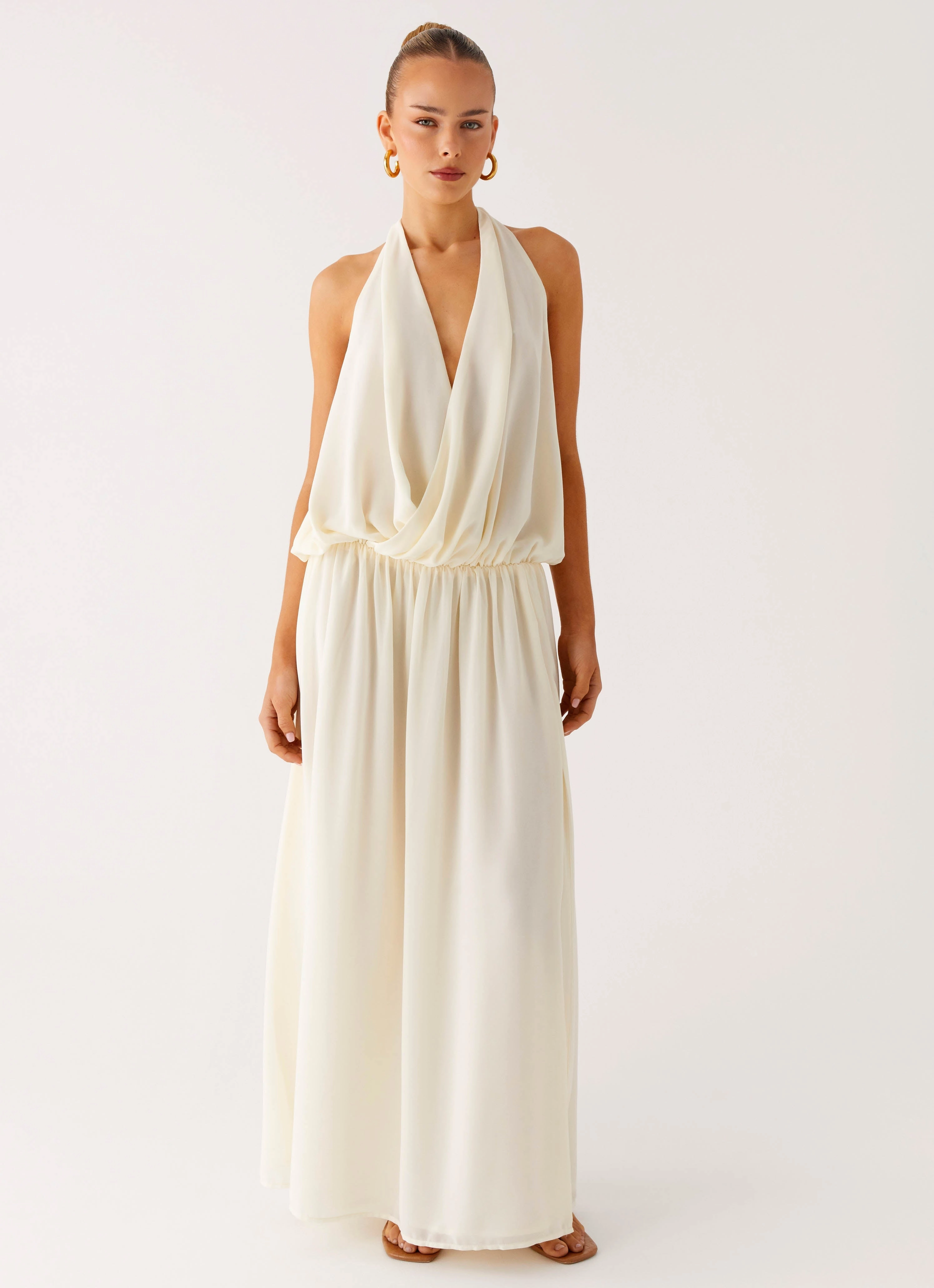 Narlah Halter Maxi Dress - Ivory Chic Balance