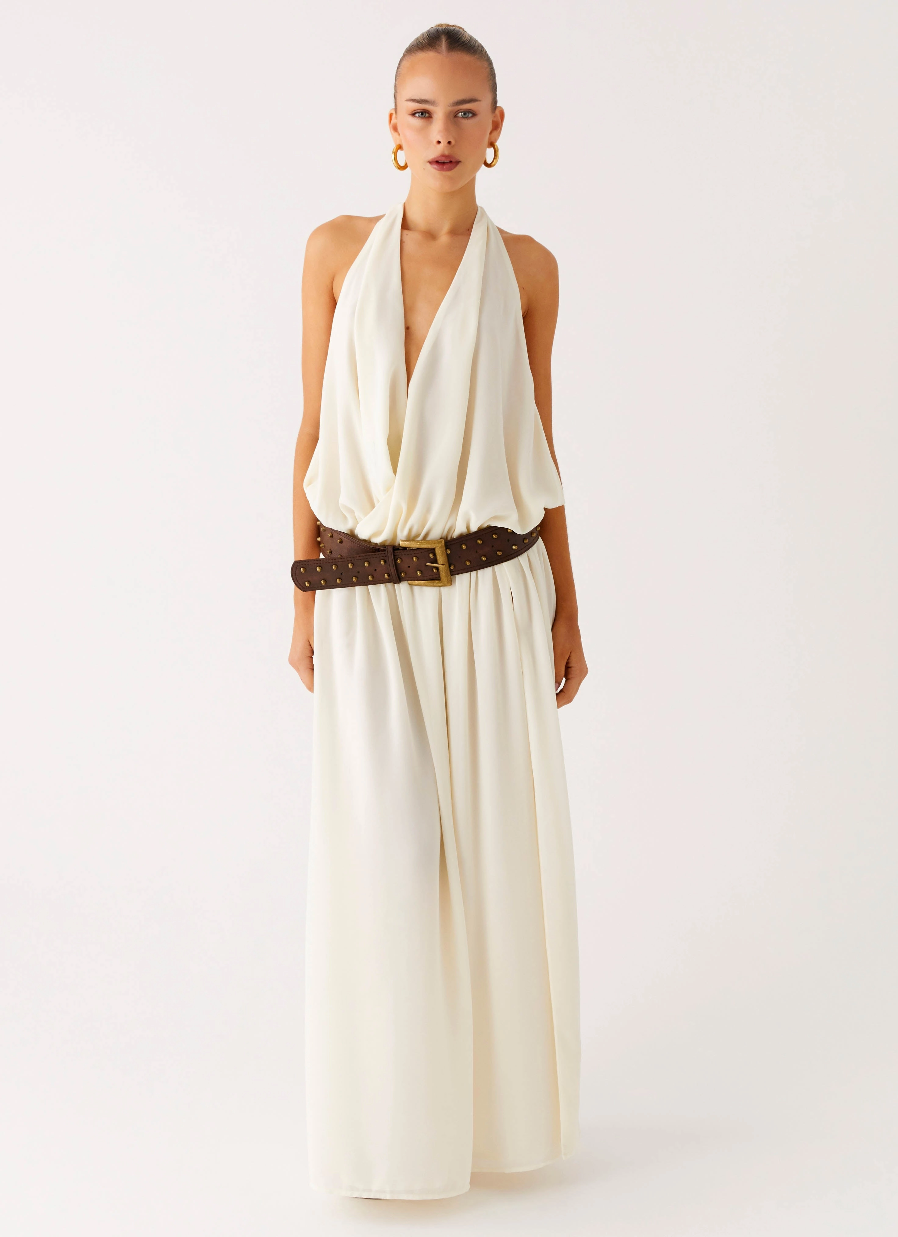 Narlah Halter Maxi Dress - Ivory Chic And Comfortable LightweightMaterial