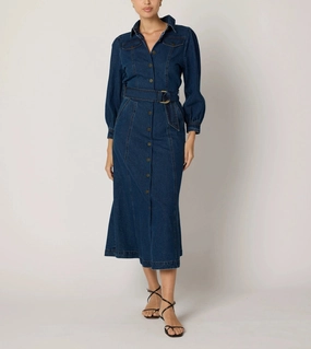 WrinkleFree Weaving Moisture Control Technology Naya Midi Dress | Denim