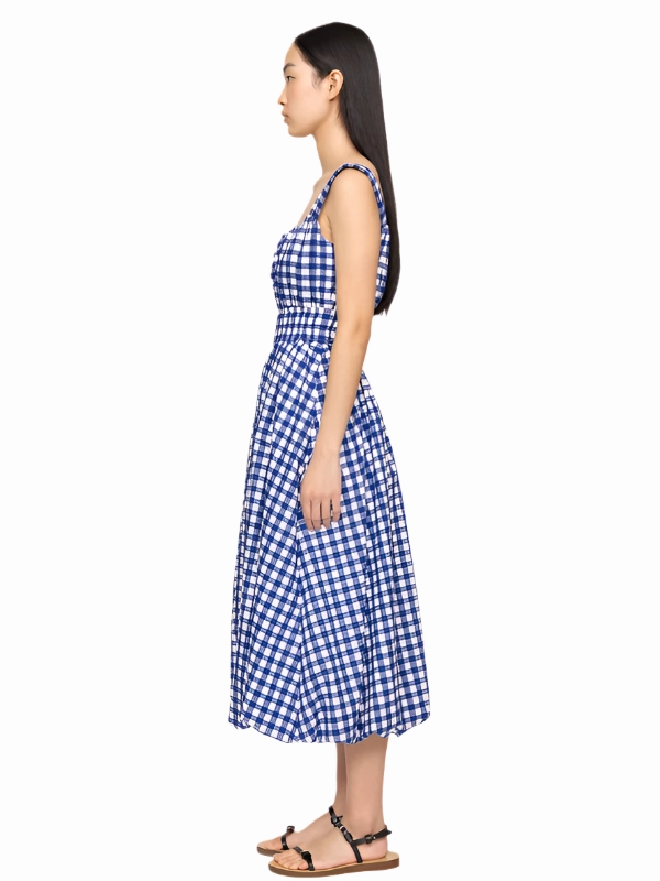 Neci Gingham Tank Dress in Navy Olive Fresh Statement-Buttons