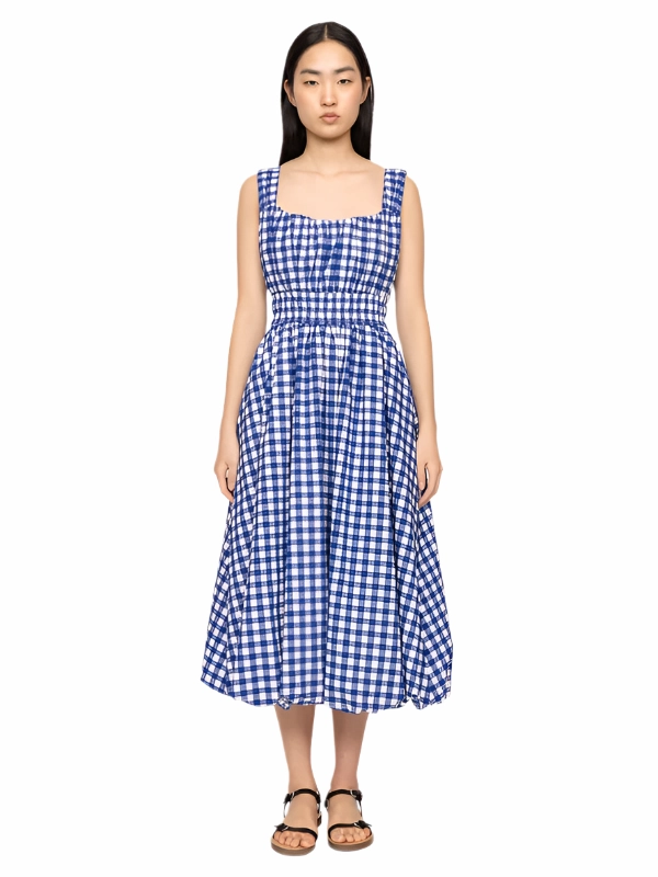 Fitted Mood Neci Gingham Tank Dress in Navy