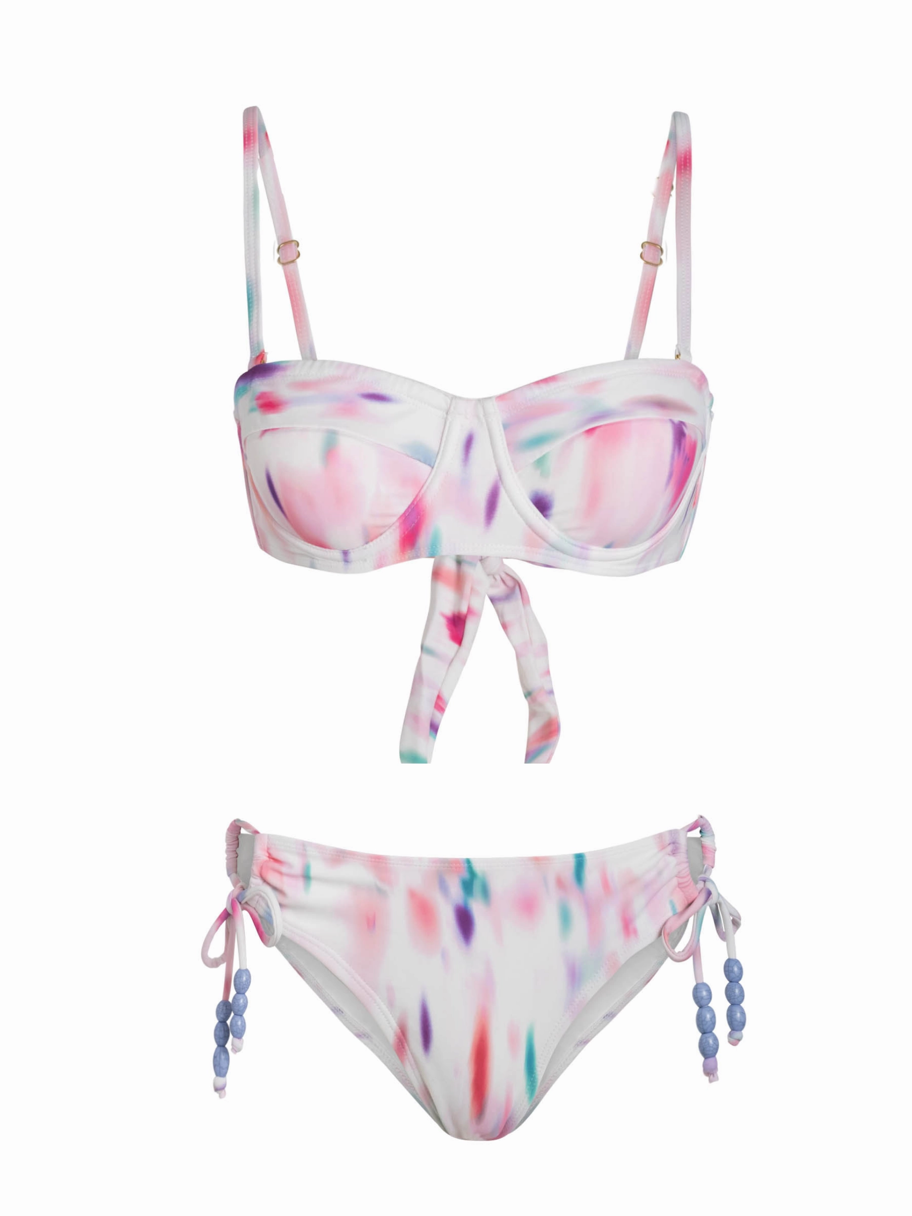 Recycled Nylon Construction Beach Wear Nellie Top   Taryn Bottom In Hazy Ikat Ivory