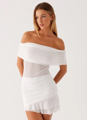 Nelly Off Shoulder Mini Dress - White Flowy Layers Fashionable Cut