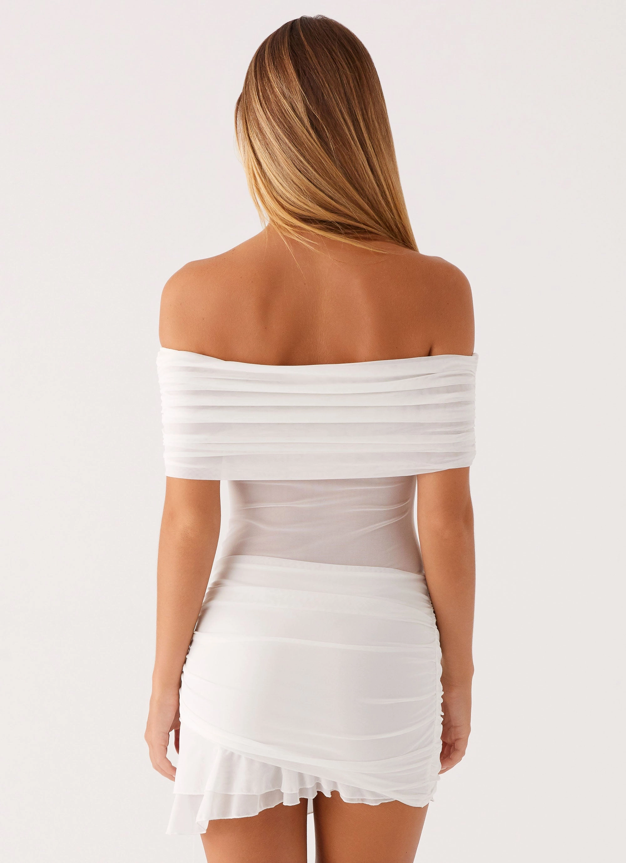 Nelly Off Shoulder Mini Dress - White Smart Detail