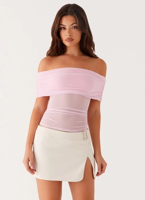 Nelly Off Shoulder Top - Pink Sun Protection Fabric Convertible Sleeve Adaptation