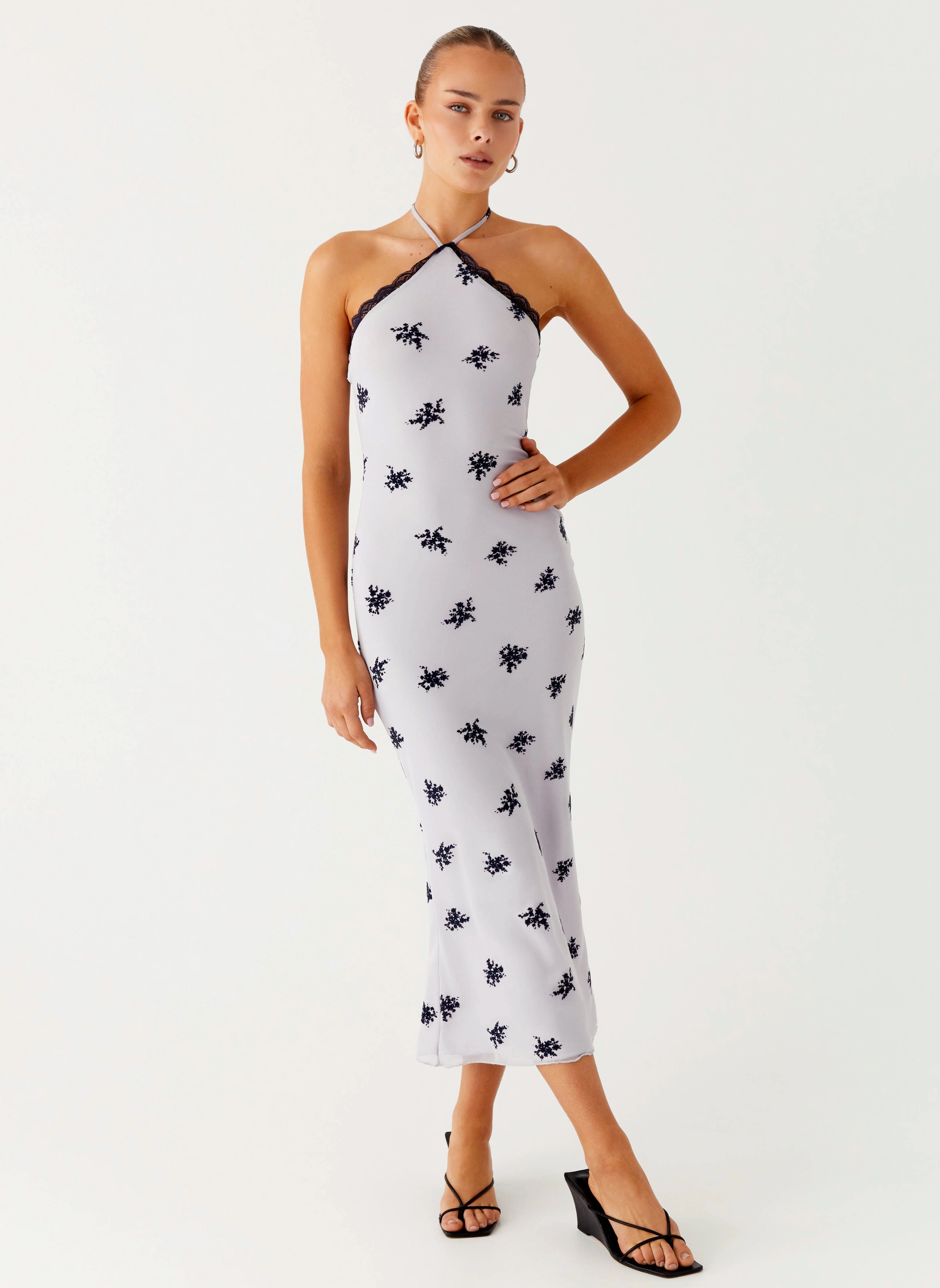 Fit For All Bold Touches Nestel Flock Halter Midi Dress - Lilac