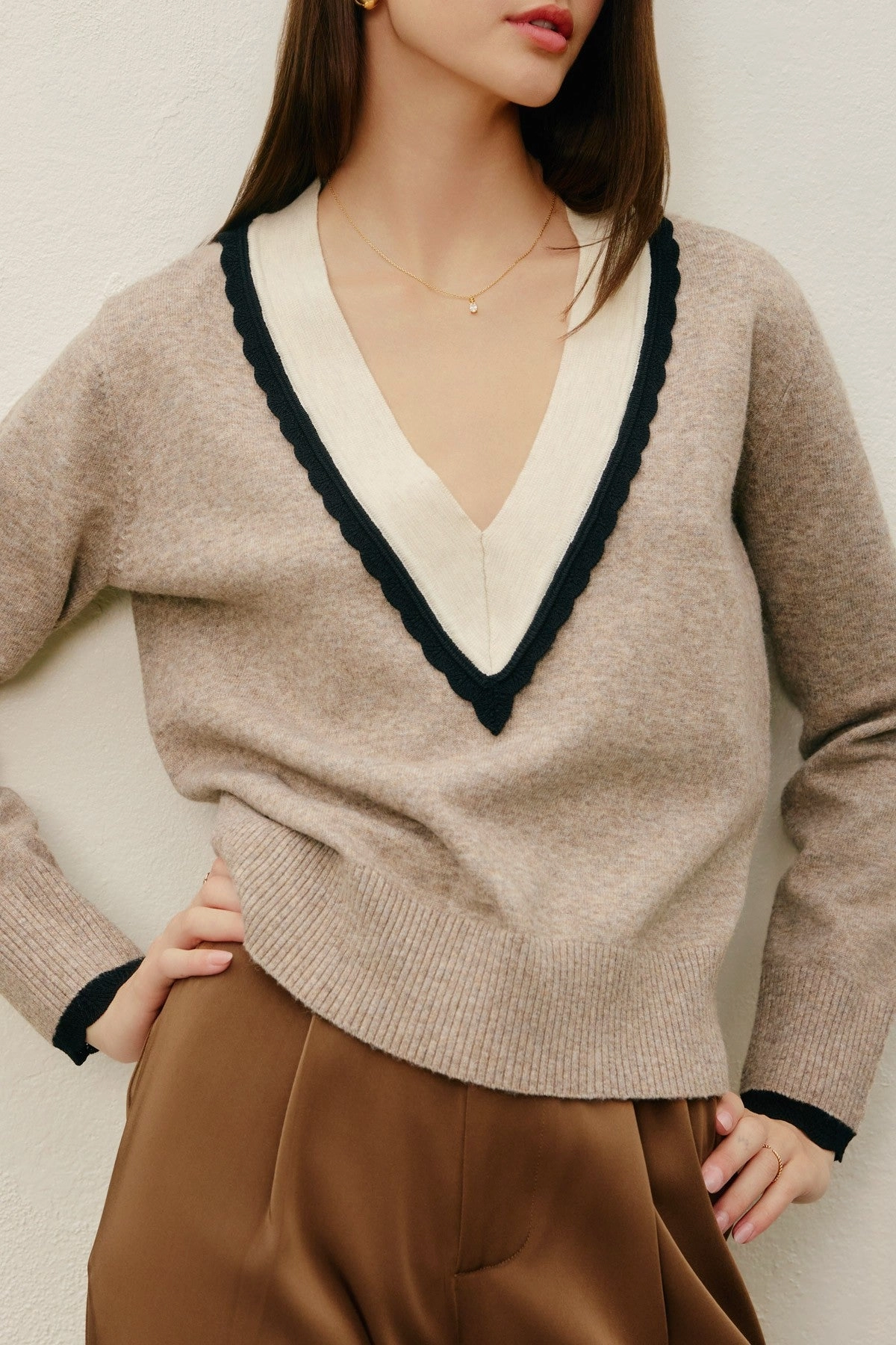 Varsity V Neck Sweater Breathable mesh panel NonIrritating Seams