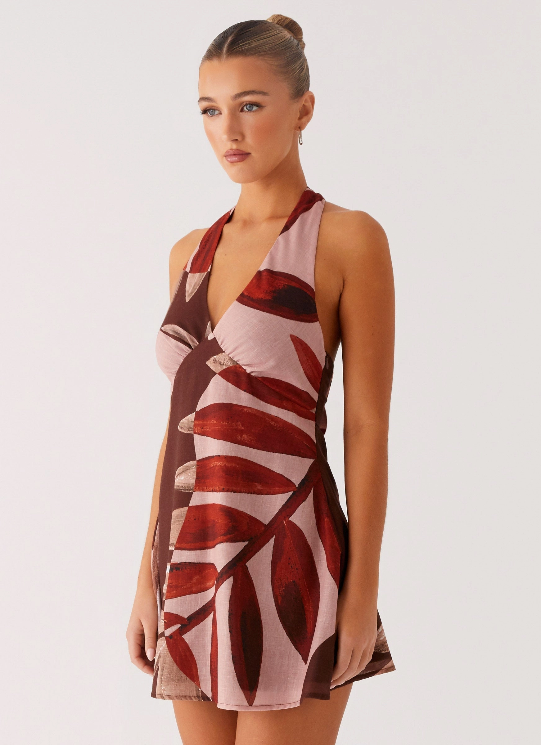 Radiant Mood Heavy Hearted Linen Mini Dress - Cinnamon Palm