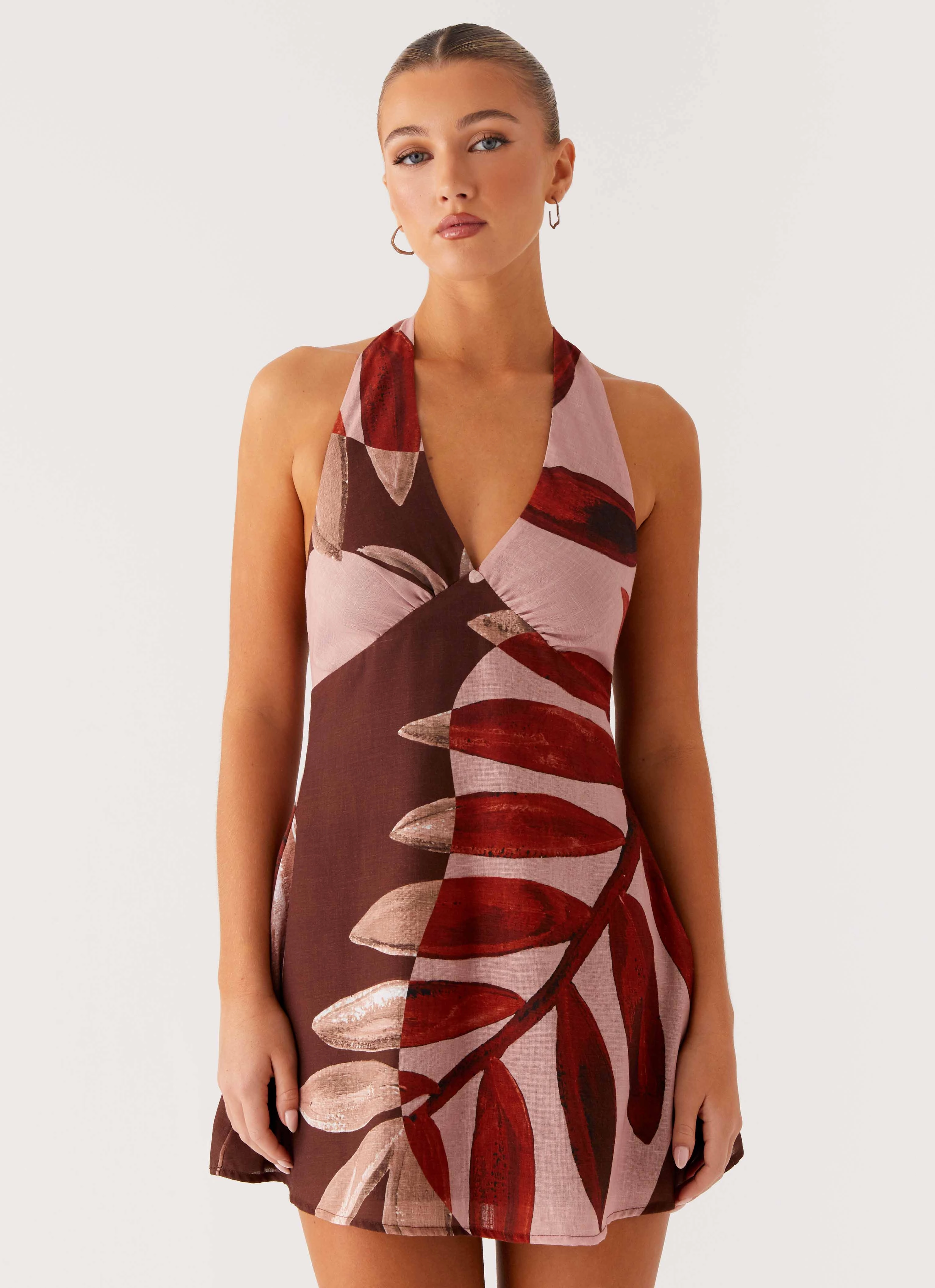 Soft And Comfortable Bohemian style Heavy Hearted Linen Mini Dress - Cinnamon Palm